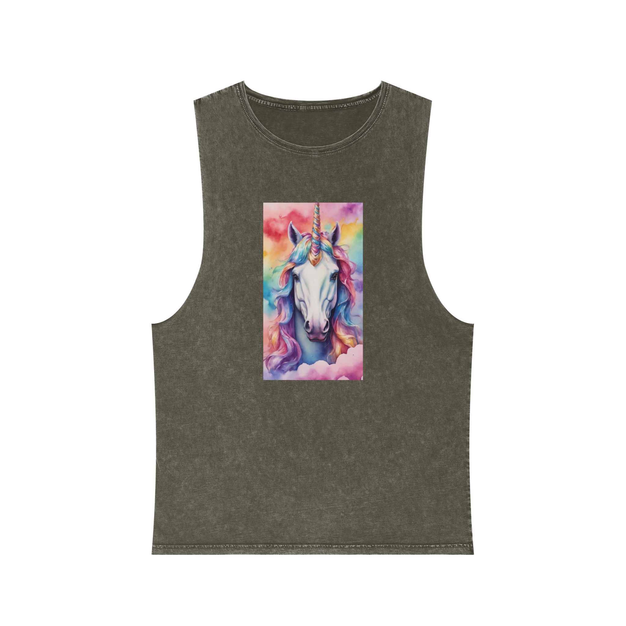Rainbow Pastel Unicorn Candy Watercolor Background Social Media Template Etc Unisex Stonewash Tank Top - Image 5