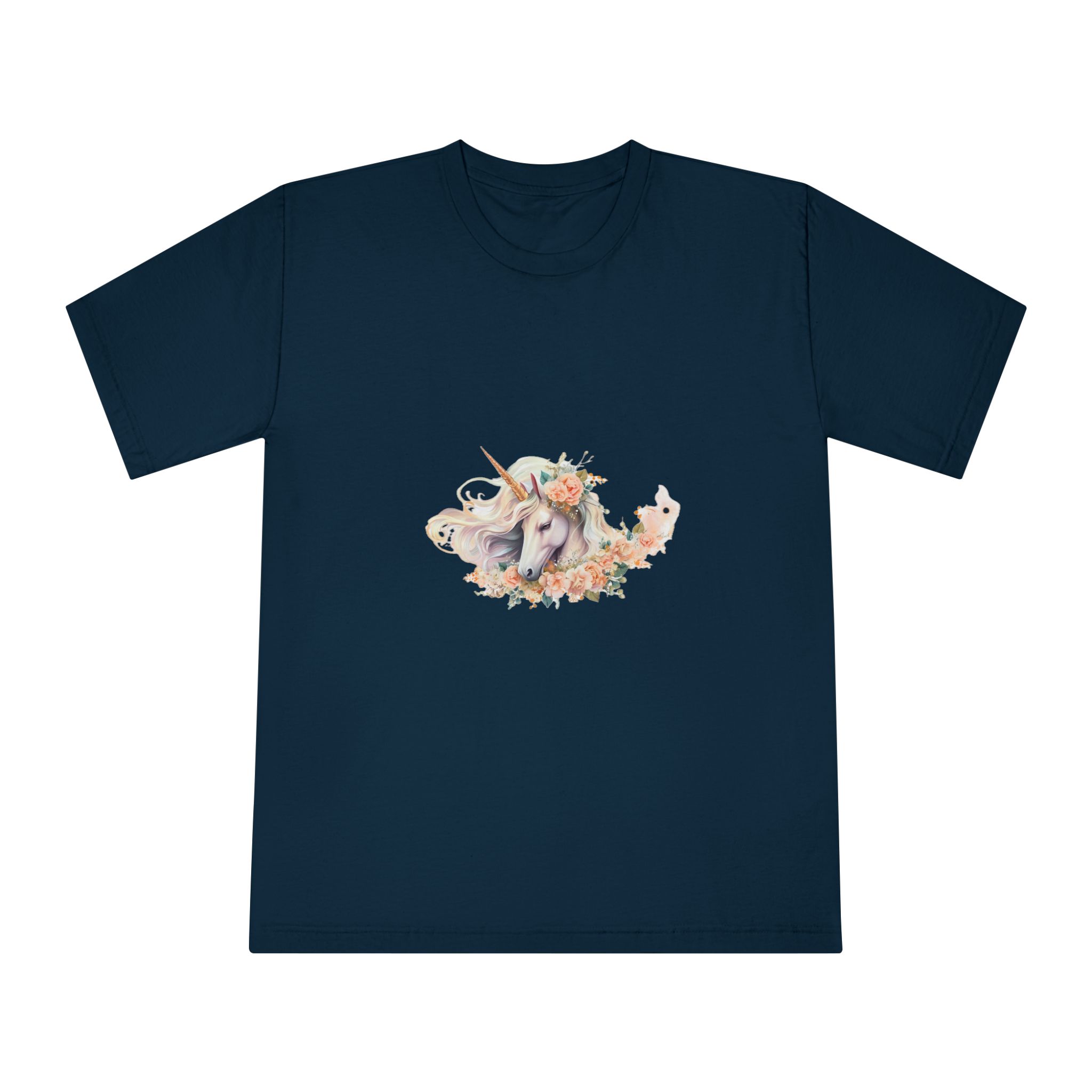 Beautiful Unicorn Card Template With Floral Wreath Generative Ai Unisex Classic Crewneck T Shirt - Image 17