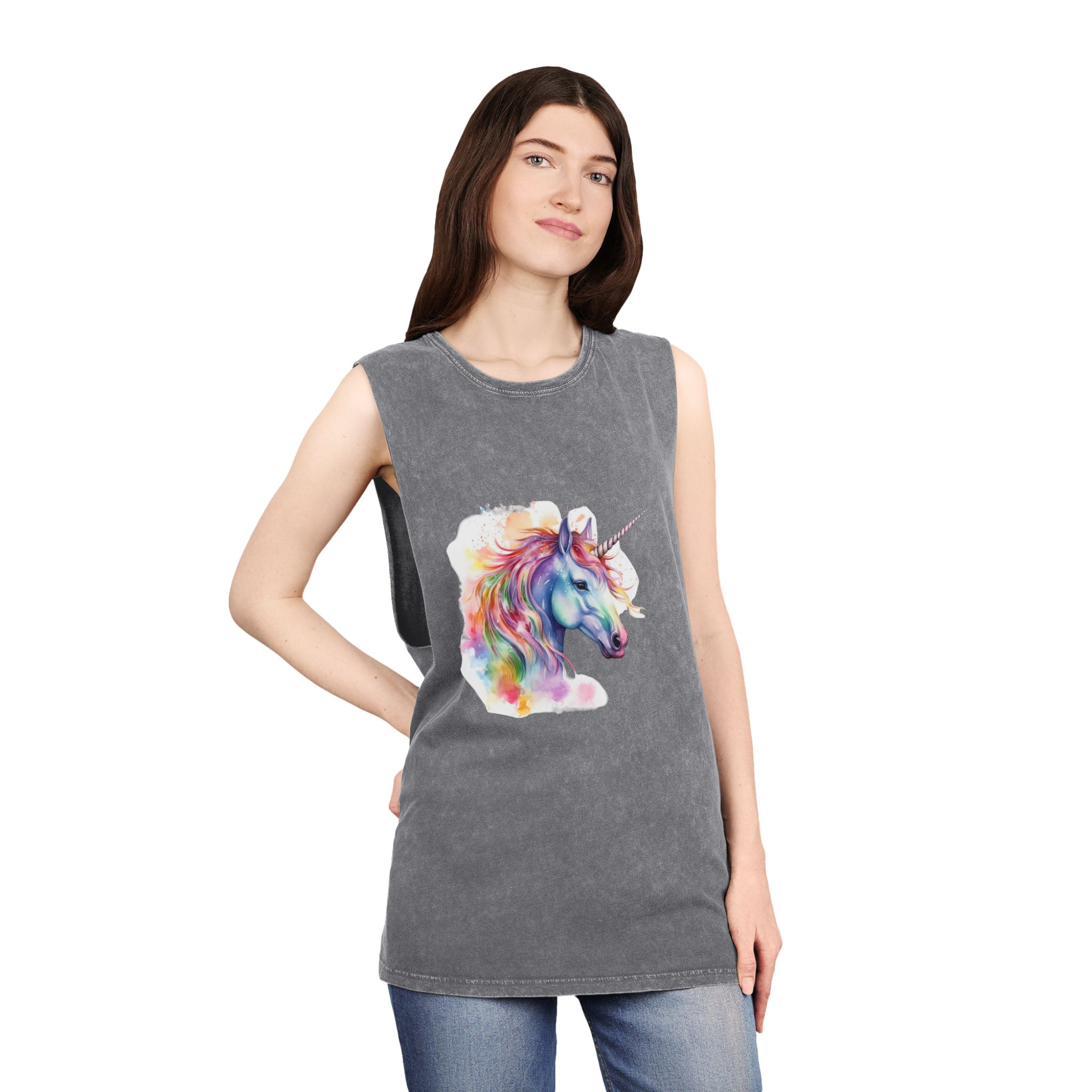 Coloful Unicorn Unisex Stonewash Tank Top - Image 12
