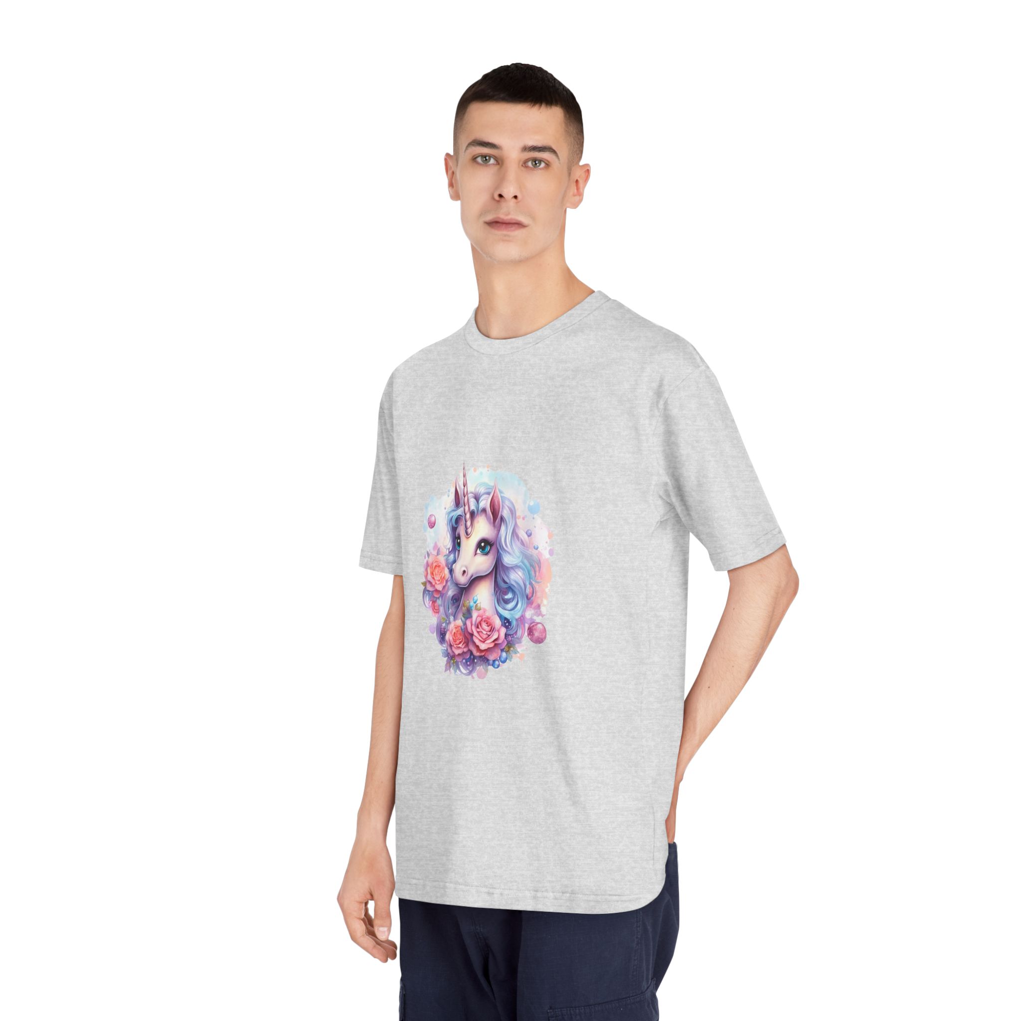 Cute Colorful Magic Unicorn With Flowers Watercolor Style (8) Copy Unisex Classic Crewneck T Shirt - Image 16