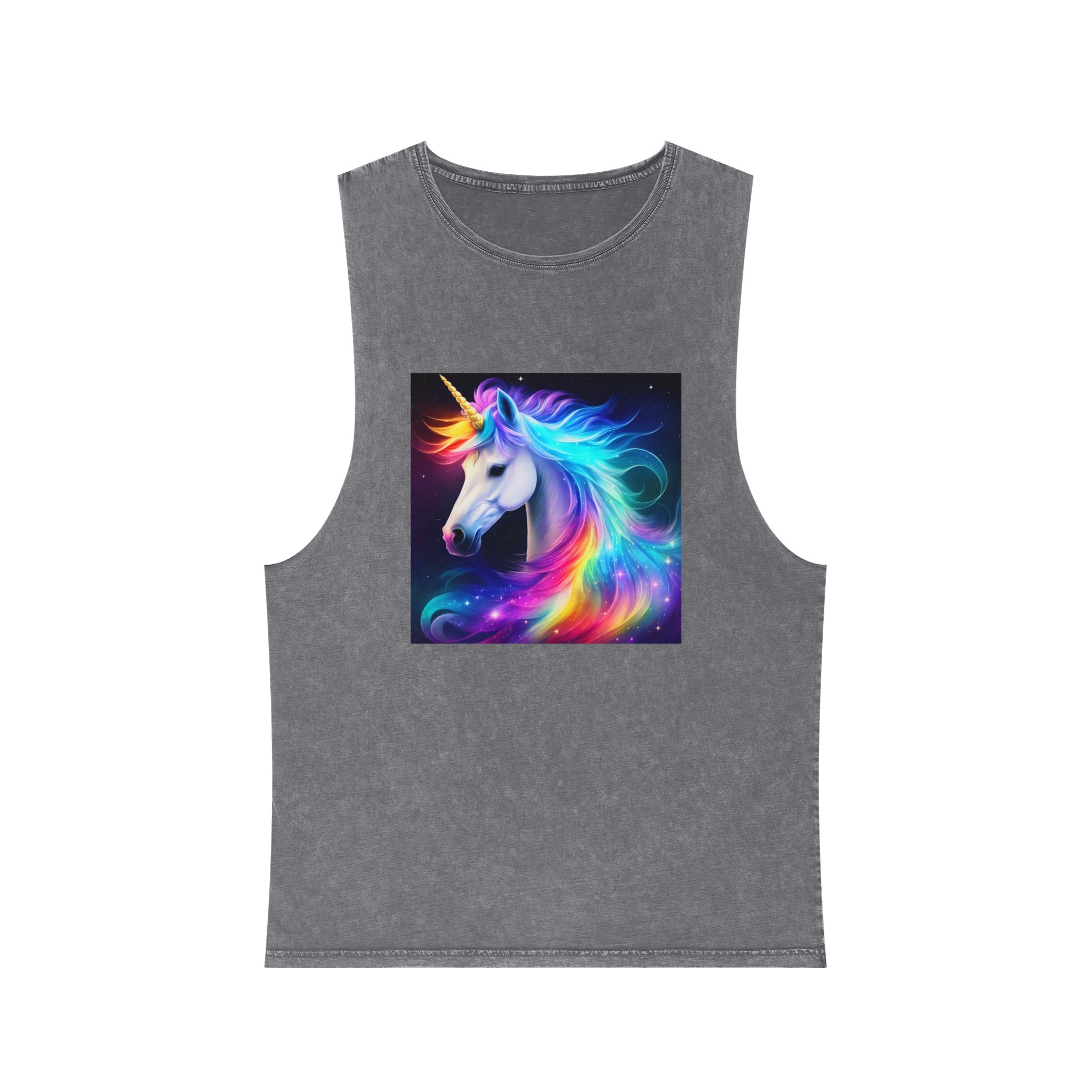 Portrait Unicorn Isolated Stars Background Generative Artificial Intelligence Unisex Stonewash Tank Top - Image 9