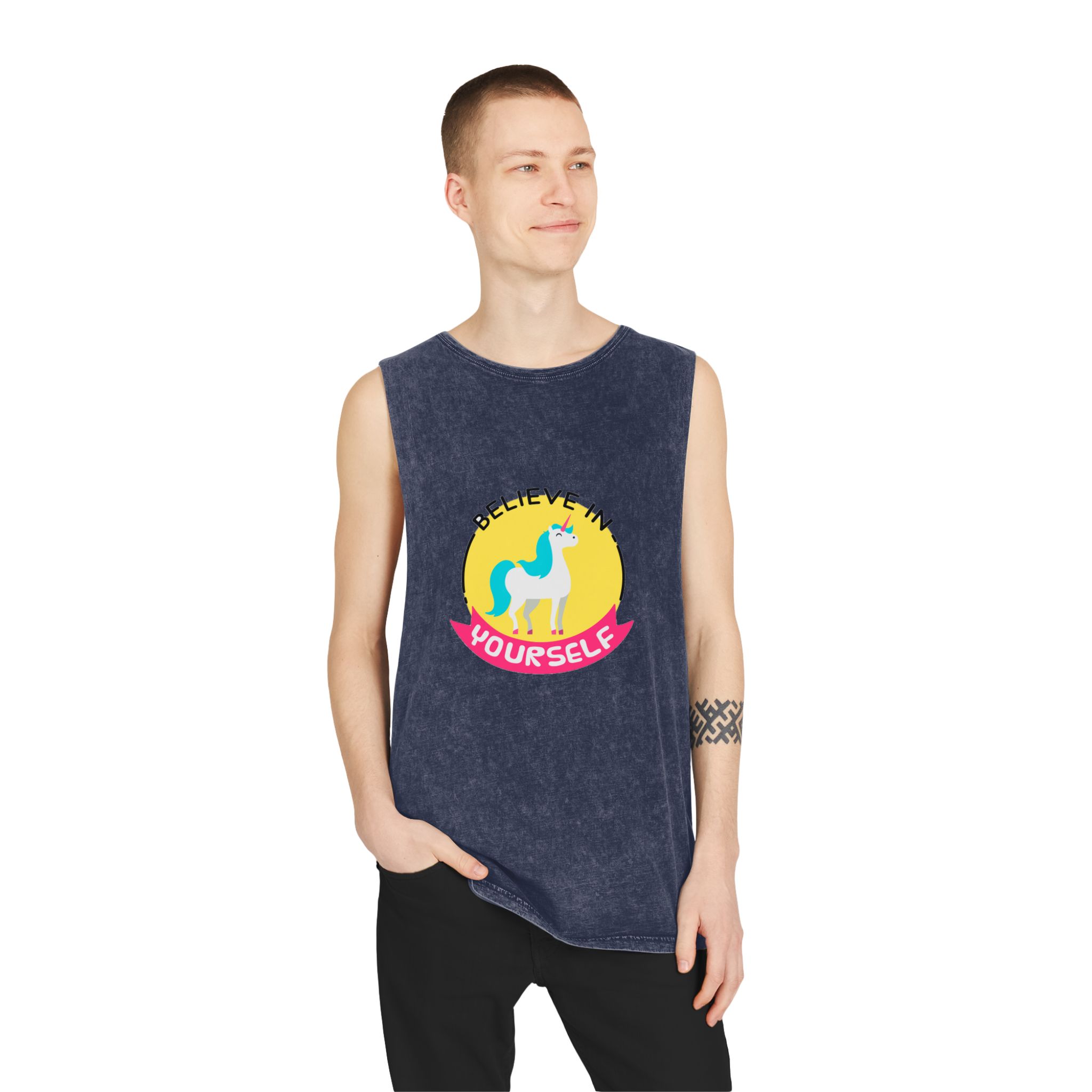 Belive In Your Self Unisex Stonewash Tank Top - Image 15
