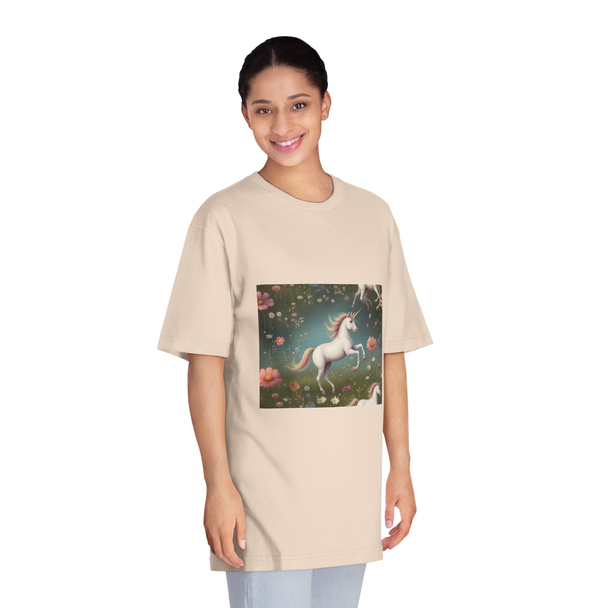 Beautiful Unicorn Running Magical Meadow Unicorn Background Images Whimsical Unicorn (42) Unisex Classic Crewneck T Shirt - Image 11