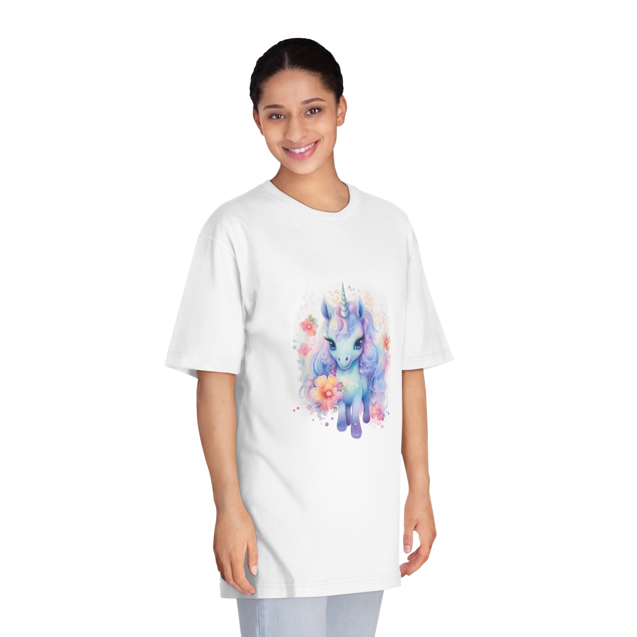 Cute Colorful Magic Unicorn With Flowers Watercolor Style Copia Unisex Classic Crewneck T Shirt - Image 3