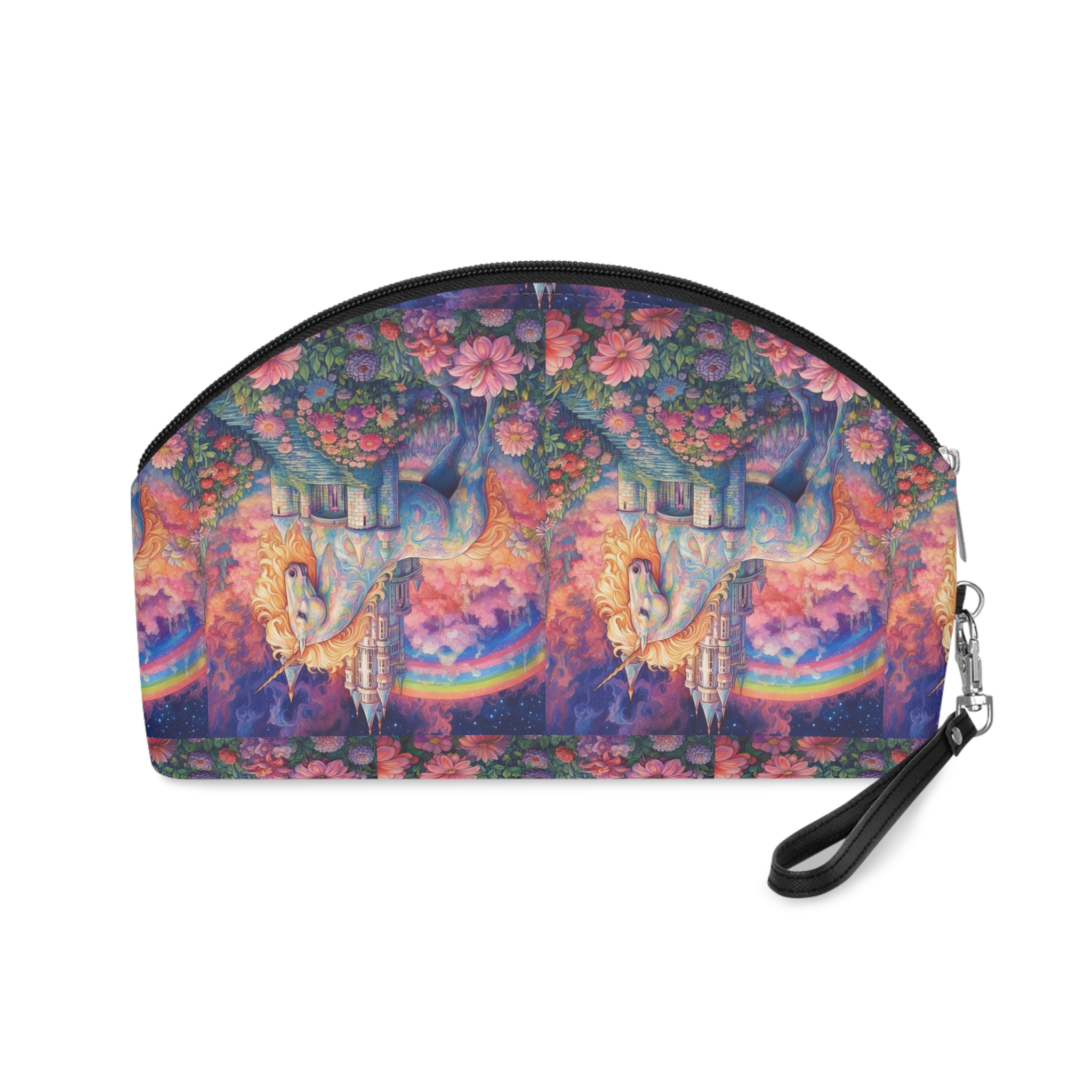 Painting Unicorn Field Flowers With Castle Background Generative Ai Makeup Bag - Image 2