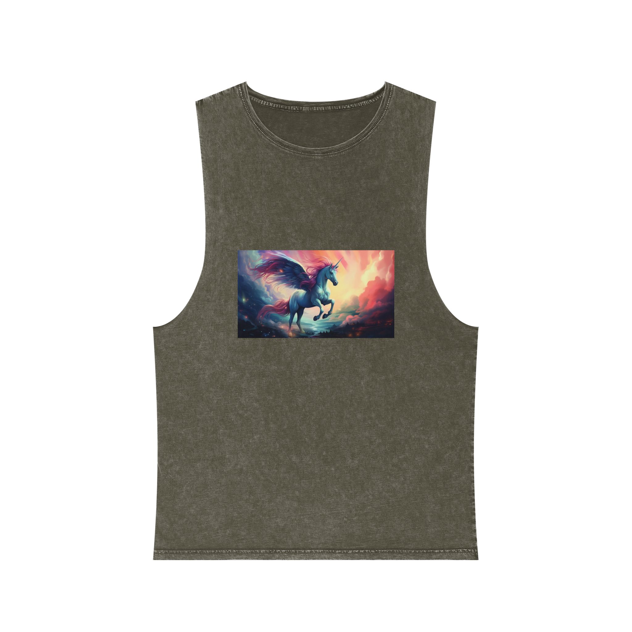 Painting Unicorn With Wings Flying Lake Generative Ai Unisex Stonewash Tank Top - Image 5