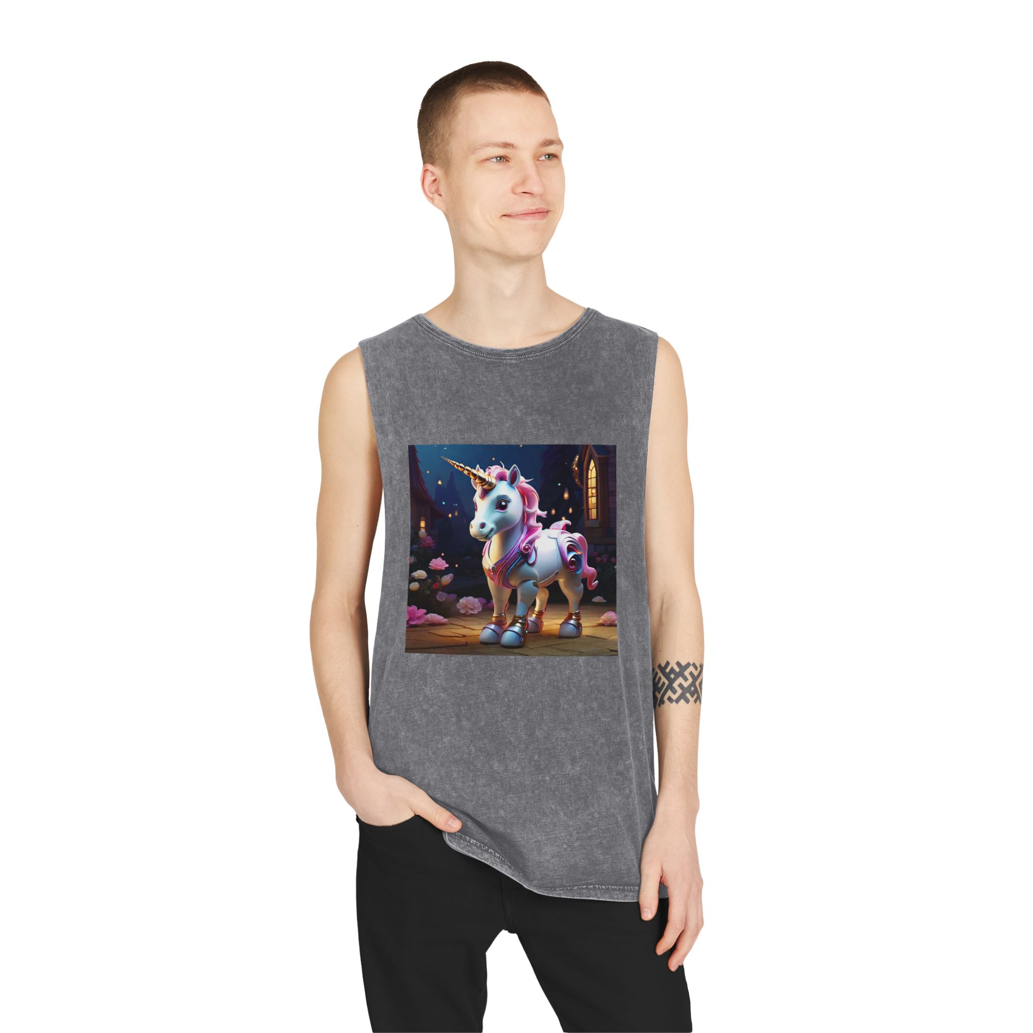 Animated Unicorn Children Generated By Ai (9) Unisex Stonewash Tank Top - Image 11