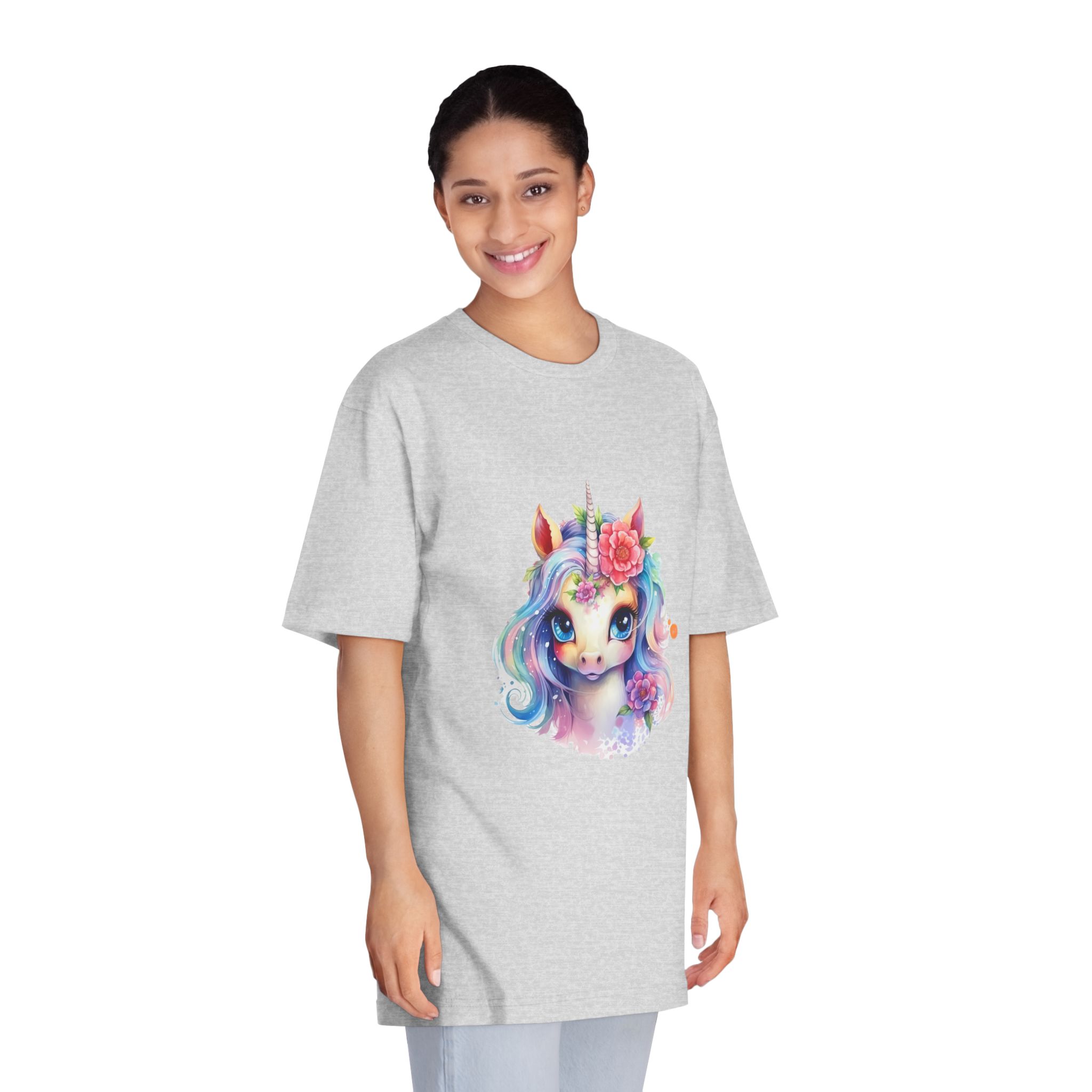Cute Colorful Magic Unicorn With Flowers Watercolor Style (8) Unisex Classic Crewneck T Shirt - Image 15