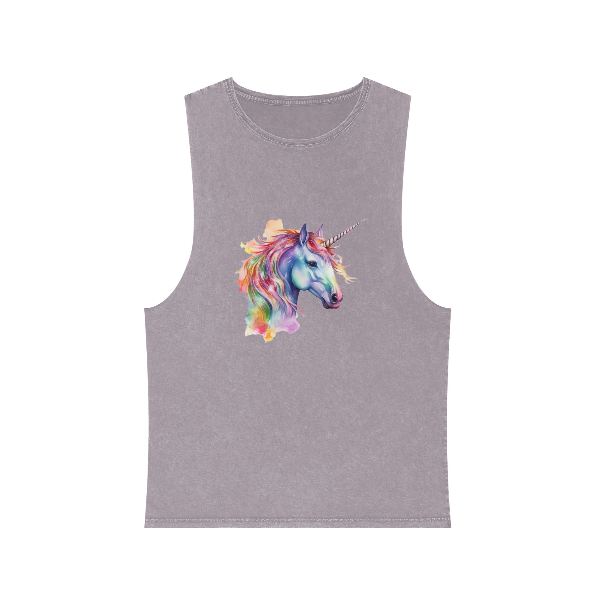 Unicorn Portrait Watercolor Illustration Rainbow Animal Watercolor Character Isolated White Unisex Stonewash Tank Top - Image 17