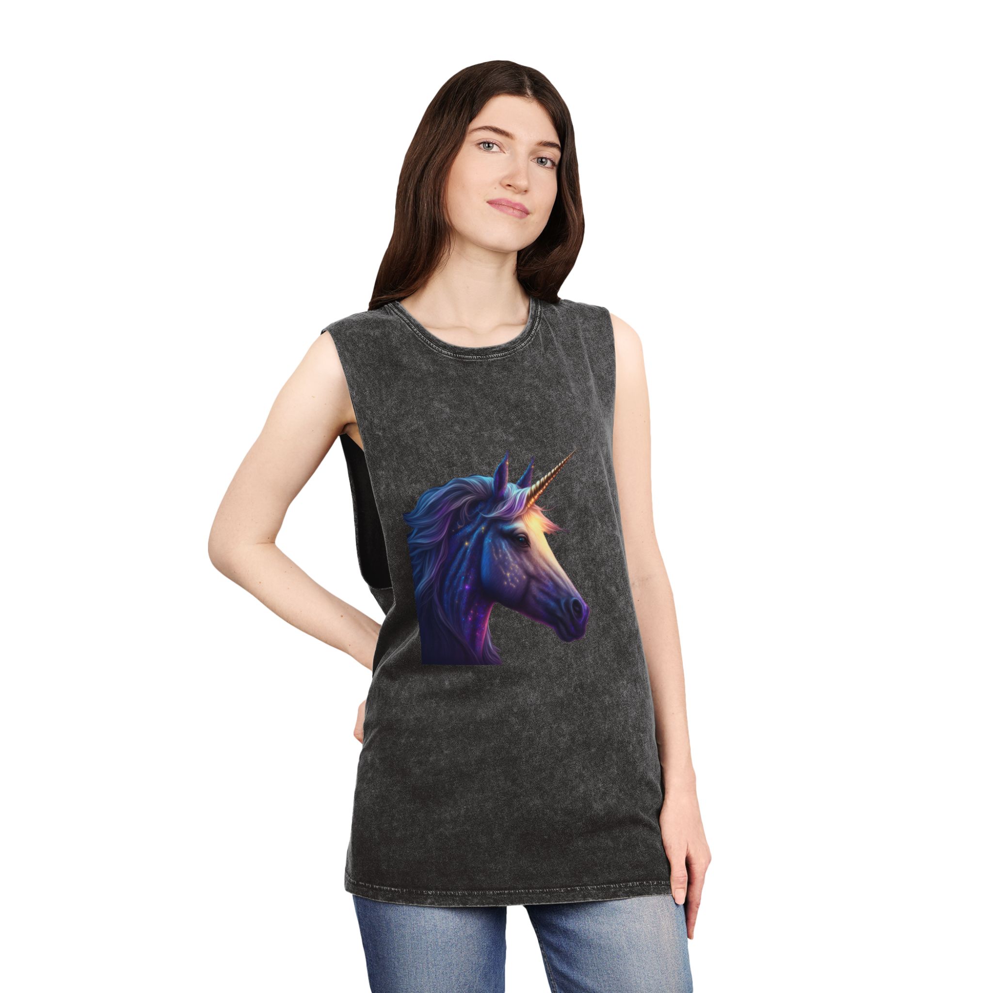 Adorable Colorful Unicorn (1) Copia Unisex Stonewash Tank Top - Image 4
