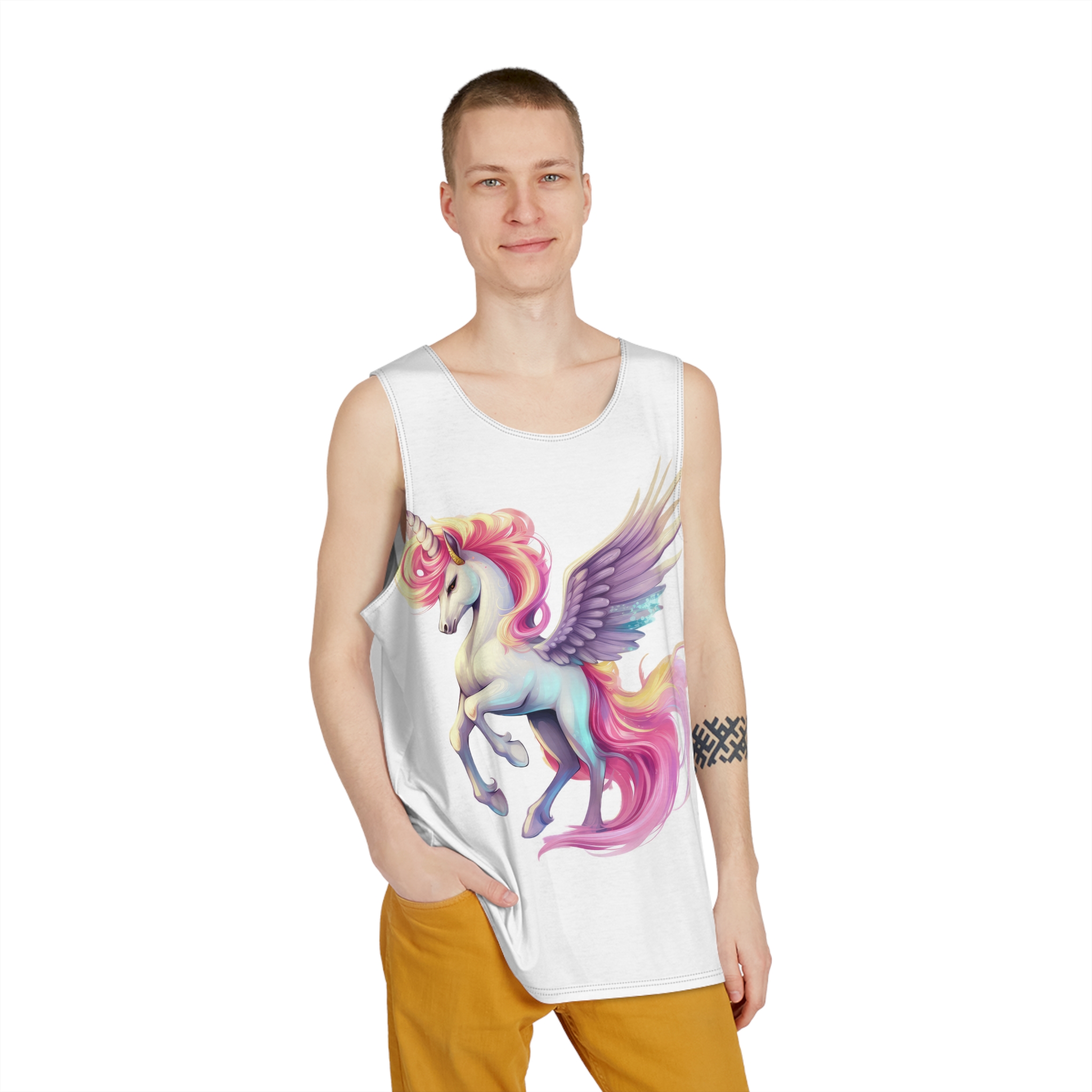 Unicorn With Wings Pink Mane Mens Tank Aop - Image 3