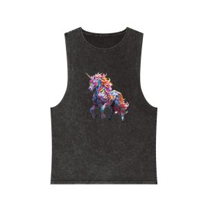 Colorful 3d Mythical Unicorn (4) Unisex Stonewash Tank Top