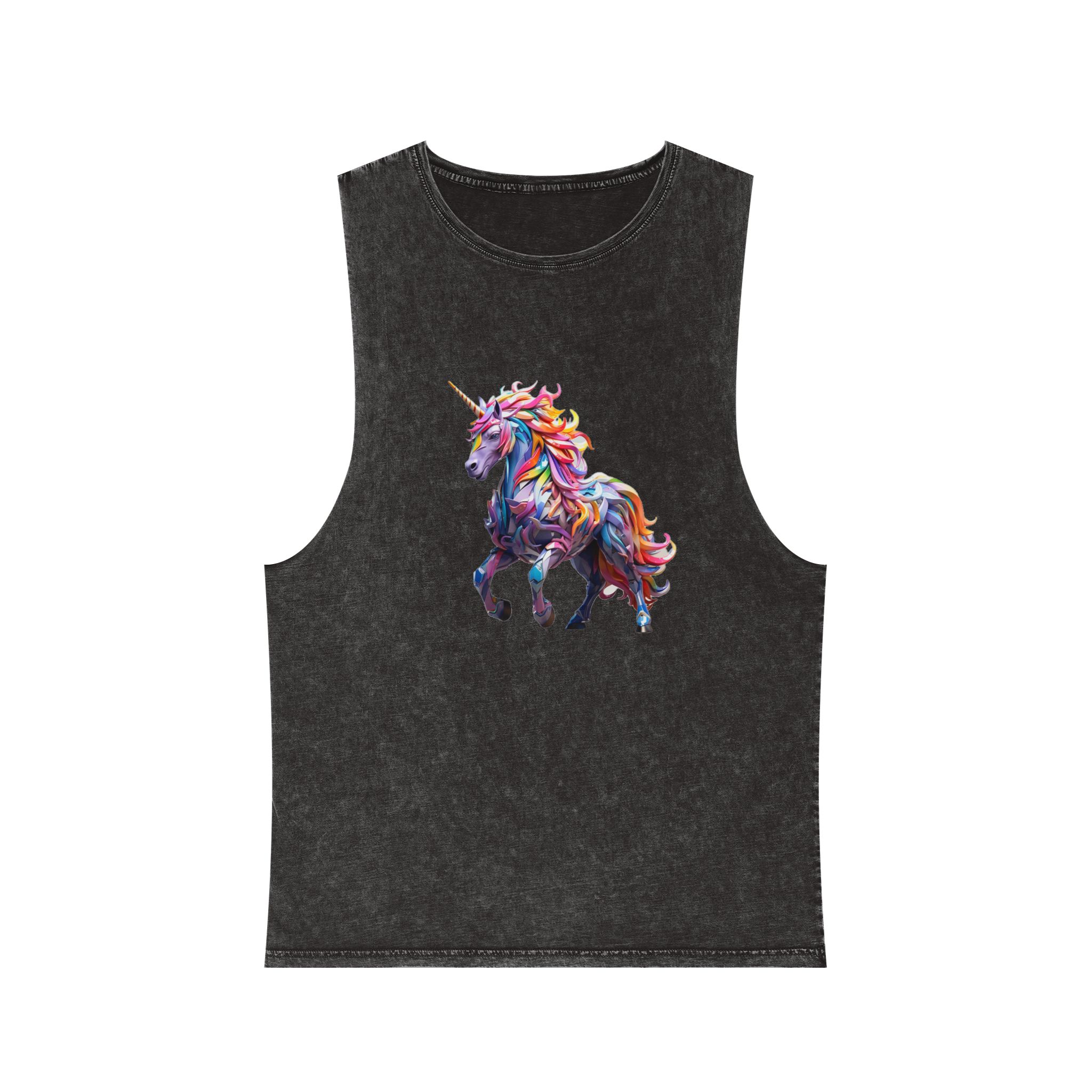 Colorful 3d Mythical Unicorn (4) Unisex Stonewash Tank Top