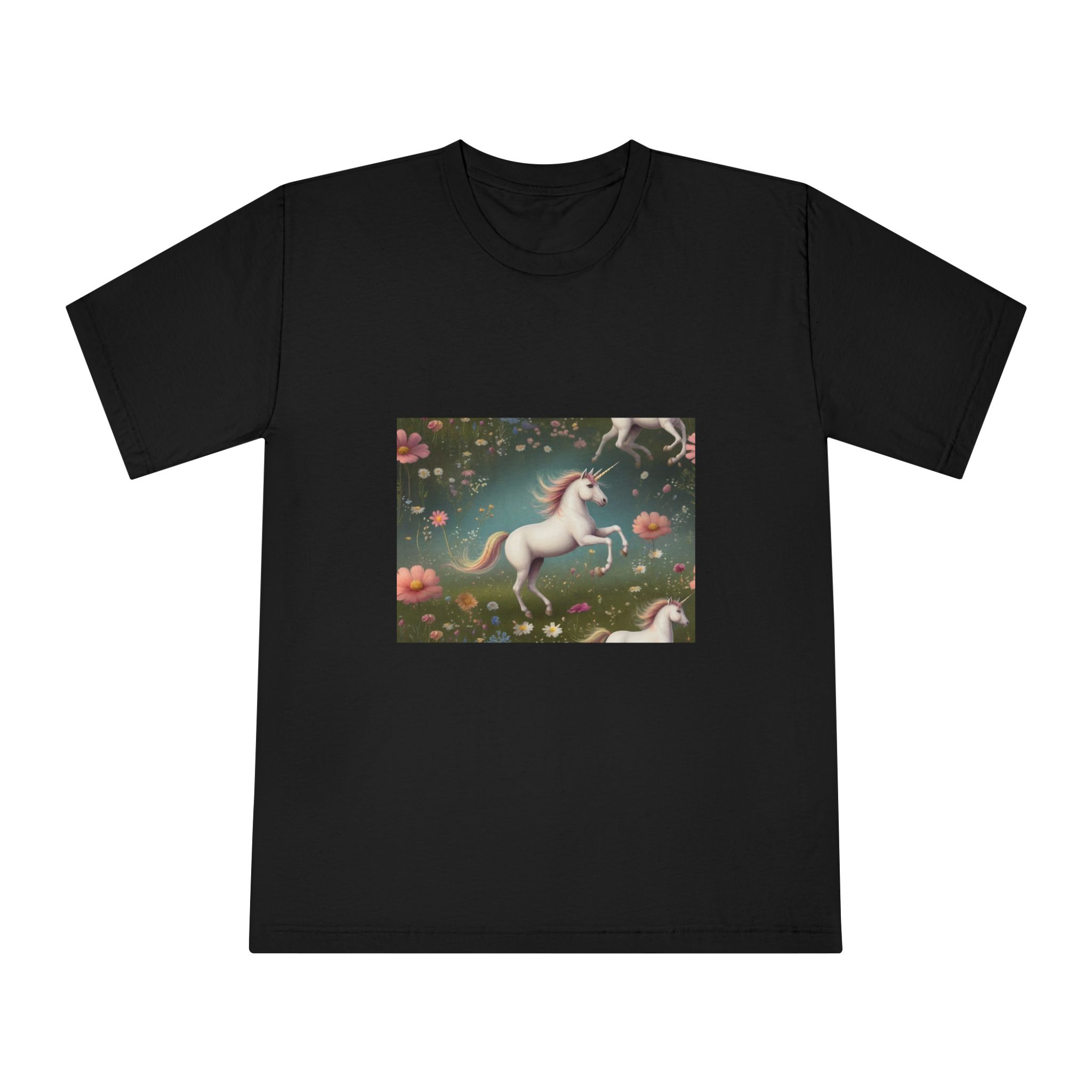 Beautiful Unicorn Running Magical Meadow Unicorn Background Images Whimsical Unicorn (42) Unisex Classic Crewneck T Shirt - Image 5