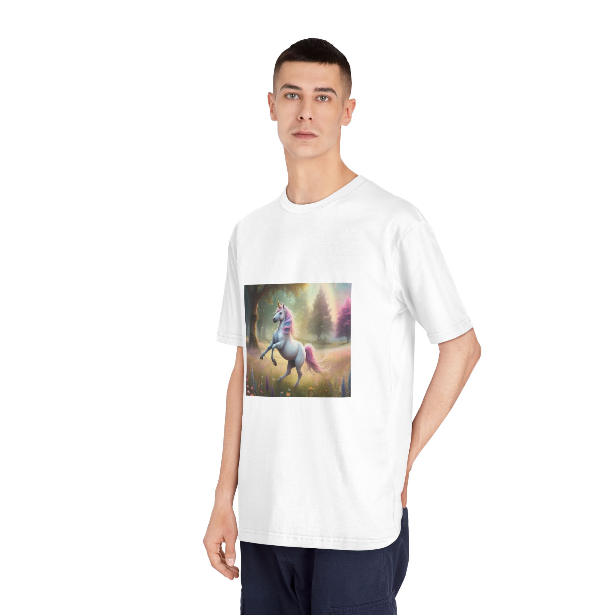 Beautiful Unicorn Running Magical Meadow Unicorn Background Images Whimsical Unicorn (8) Unisex Classic Crewneck T Shirt - Image 4