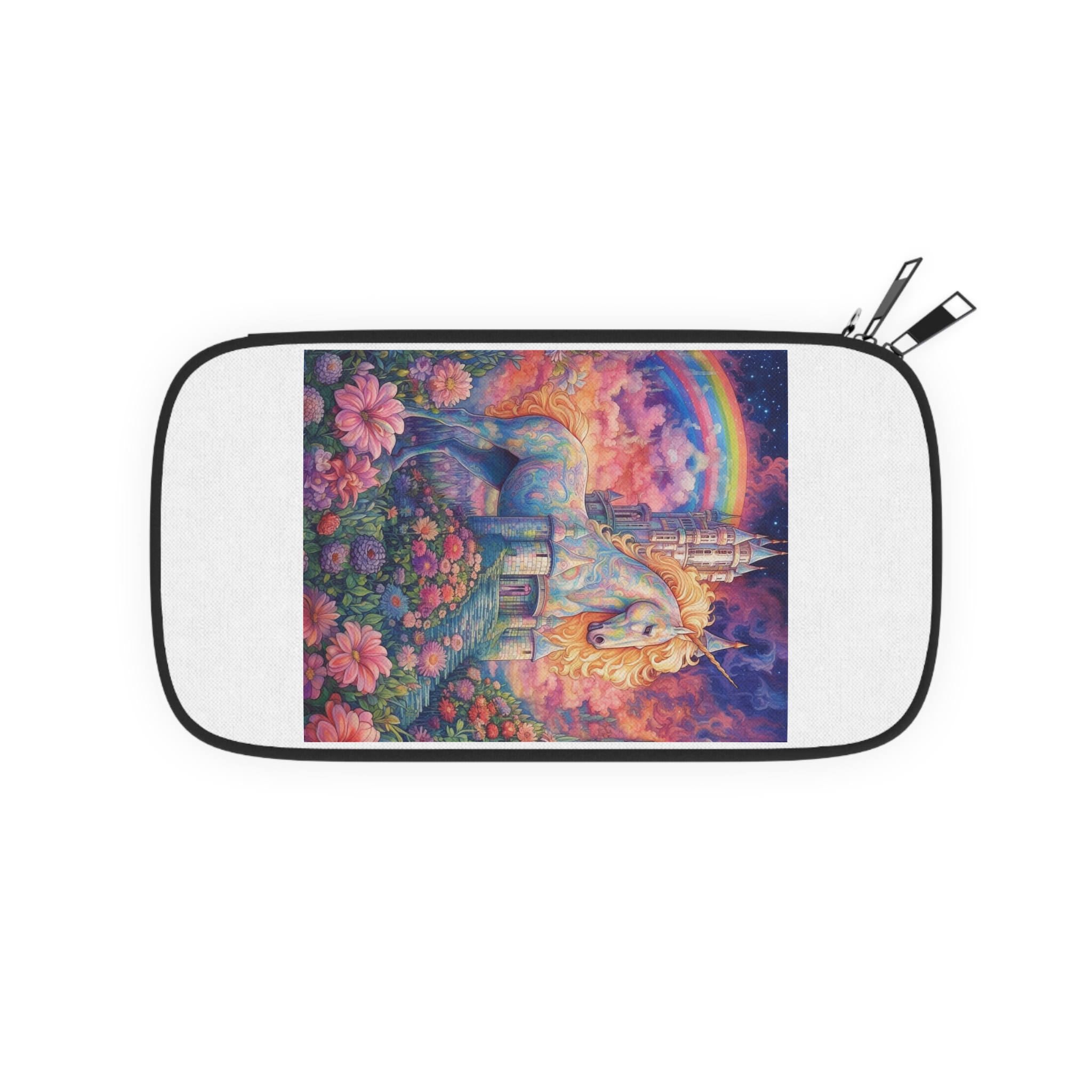 Painting Unicorn Field Flowers With Castle Background Generative Ai (1) Passport Wallet