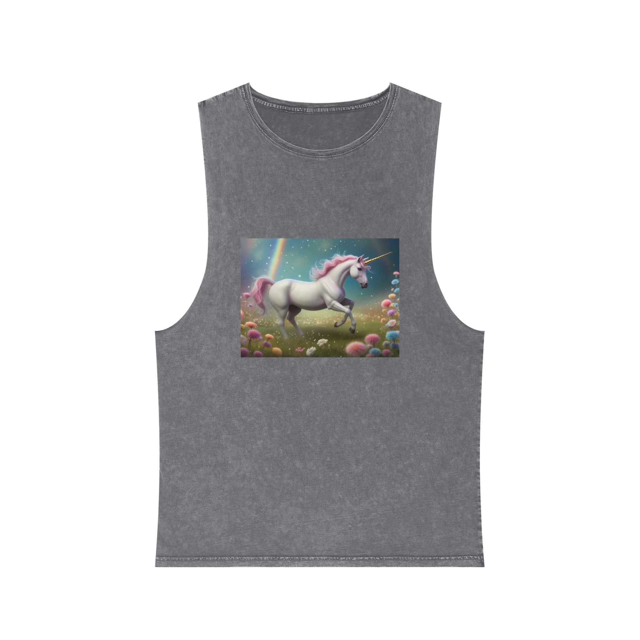 Beautiful Unicorn Running Magical Meadow Unicorn Background Images Whimsical Unicorn (15) Unisex Stonewash Tank Top - Image 9
