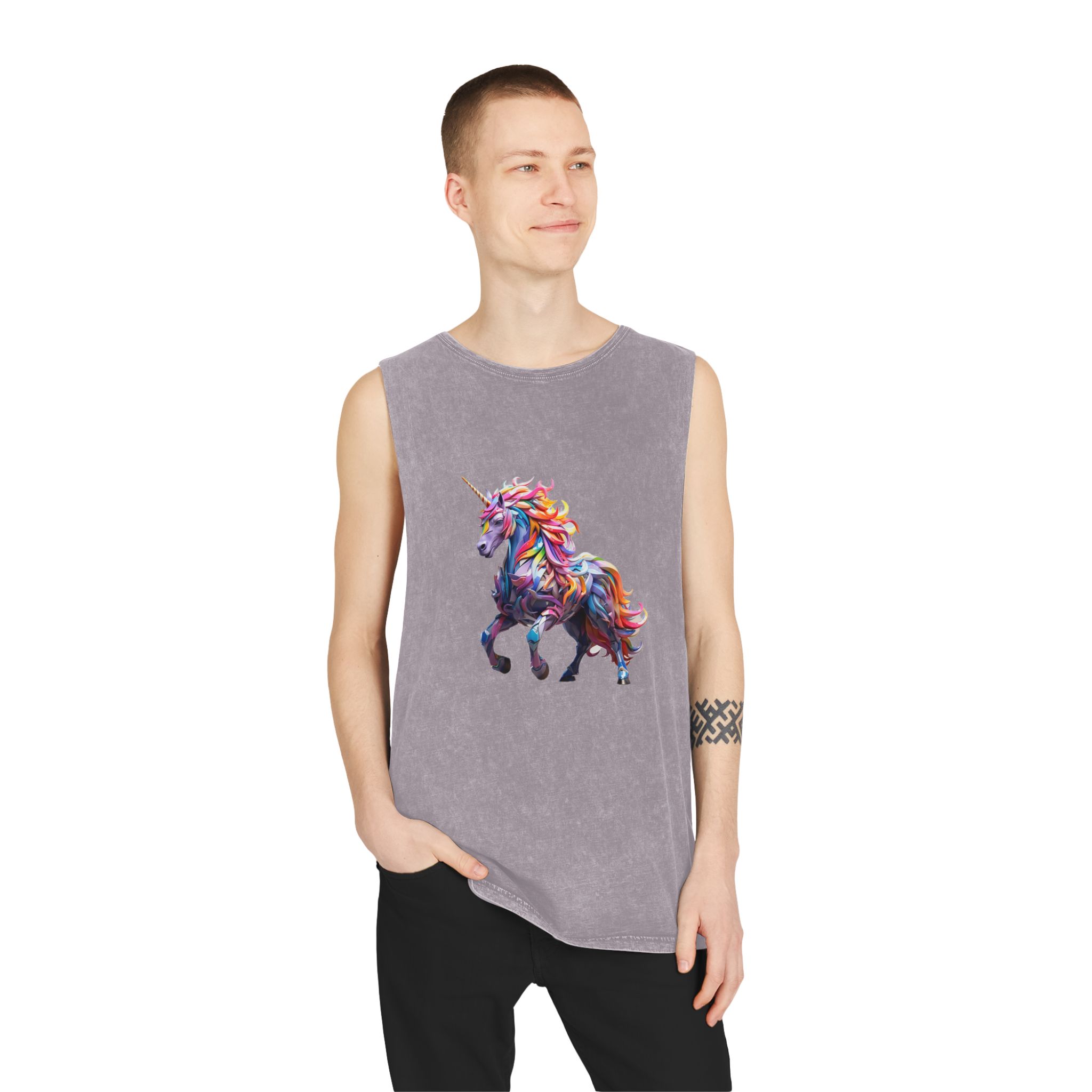 Colorful 3d Mythical Unicorn (4) Unisex Stonewash Tank Top - Image 19