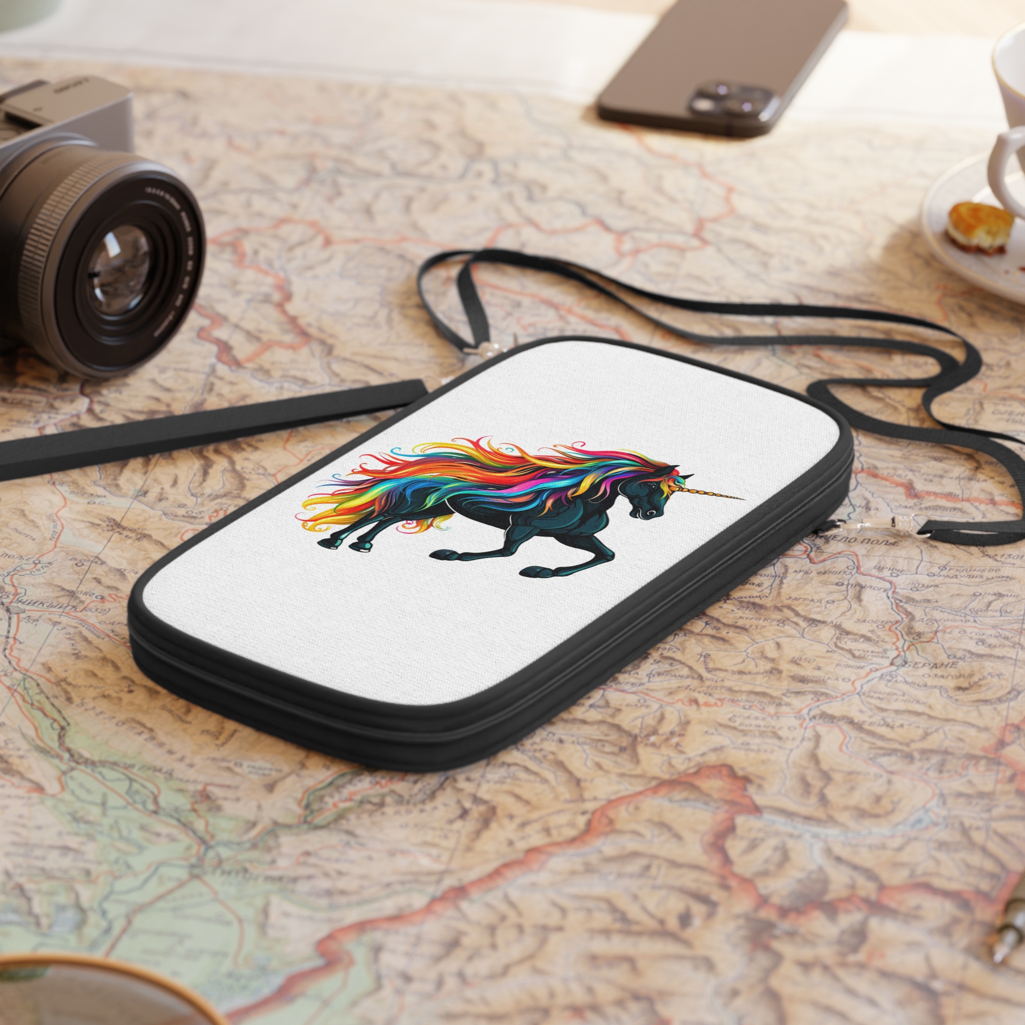 Close Up Black Unicorn With Rainbow Mane Generative Ai Passport Wallet - Image 4