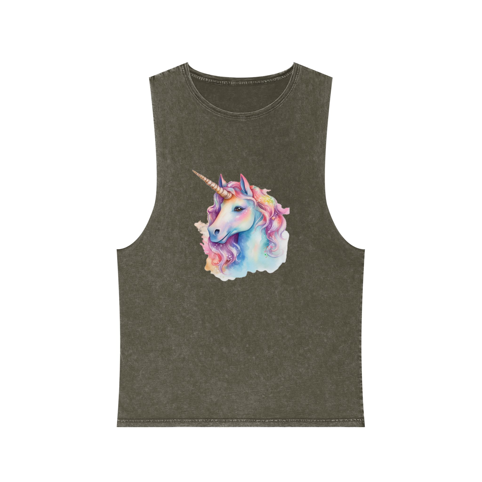 Painting Unicorn With Long Mane Colorful Mane Generative Ai Unisex Stonewash Tank Top - Image 5