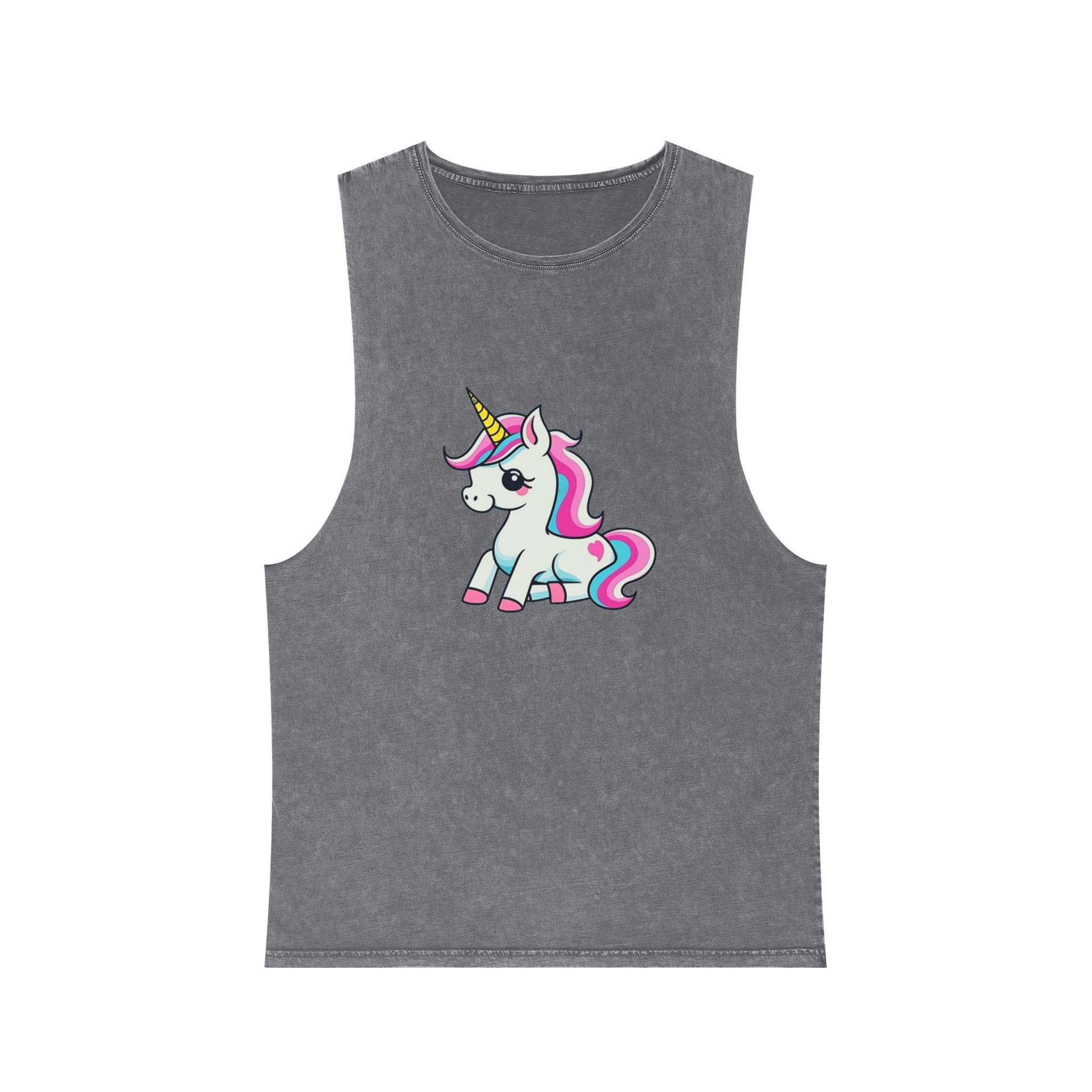 Cartoon Unicorn With Pink Mane Stars Blue Background Generative Ai Unisex Stonewash Tank Top - Image 9