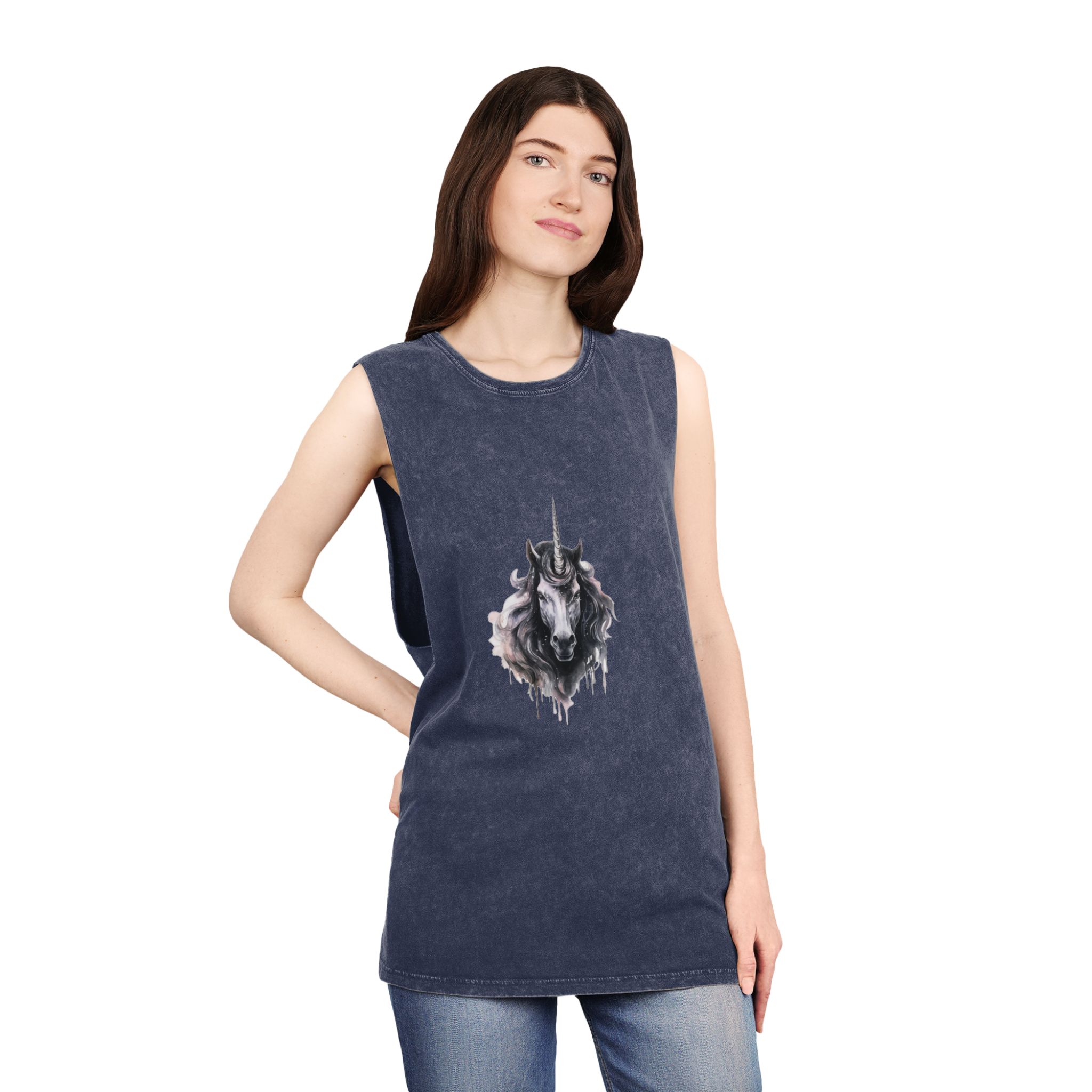 Painting Unicorn With Long Mane Horn Generative Ai Unisex Stonewash Tank Top - Image 16