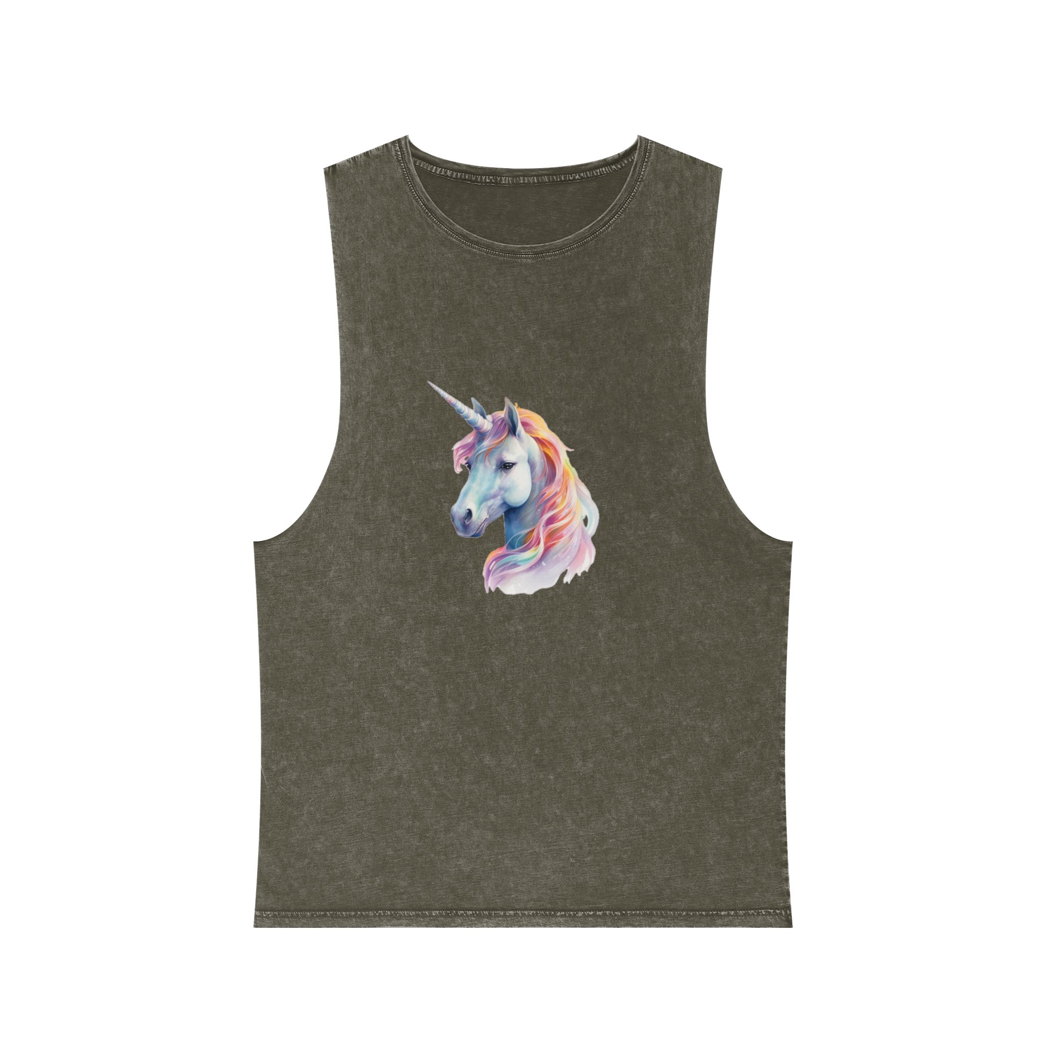 Painting Unicorn With Long Mane Colorful Mane Generative Ai (3) Unisex Stonewash Tank Top - Image 5