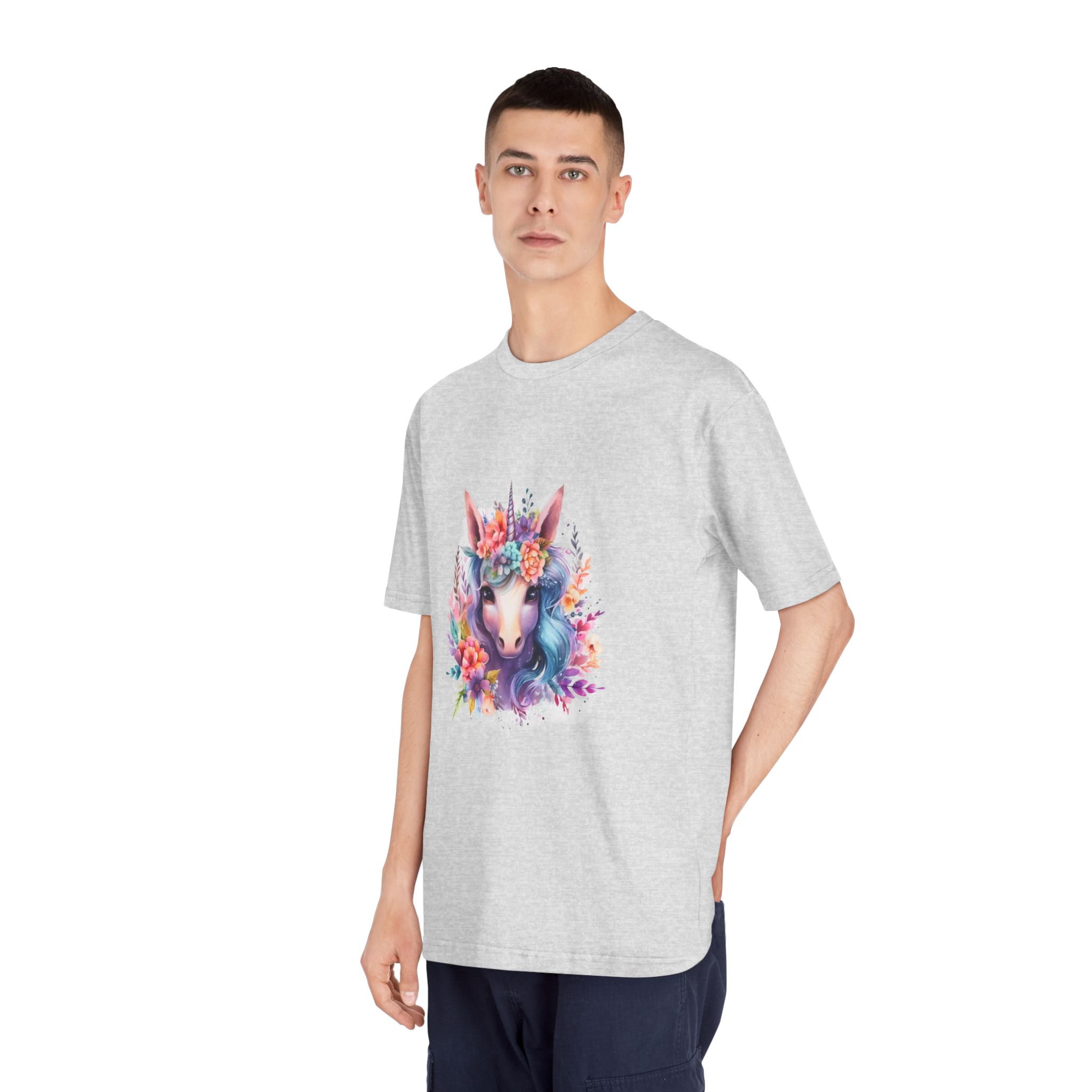 Cute Colorful Magic Unicorn With Flowers Watercolor Style (5) Unisex Classic Crewneck T Shirt - Image 16