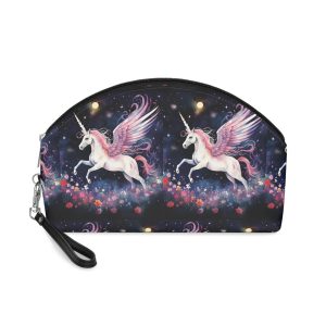 Unicorn With Wings Flying Night Sky With Flowers Generative Ai Makeup Bag