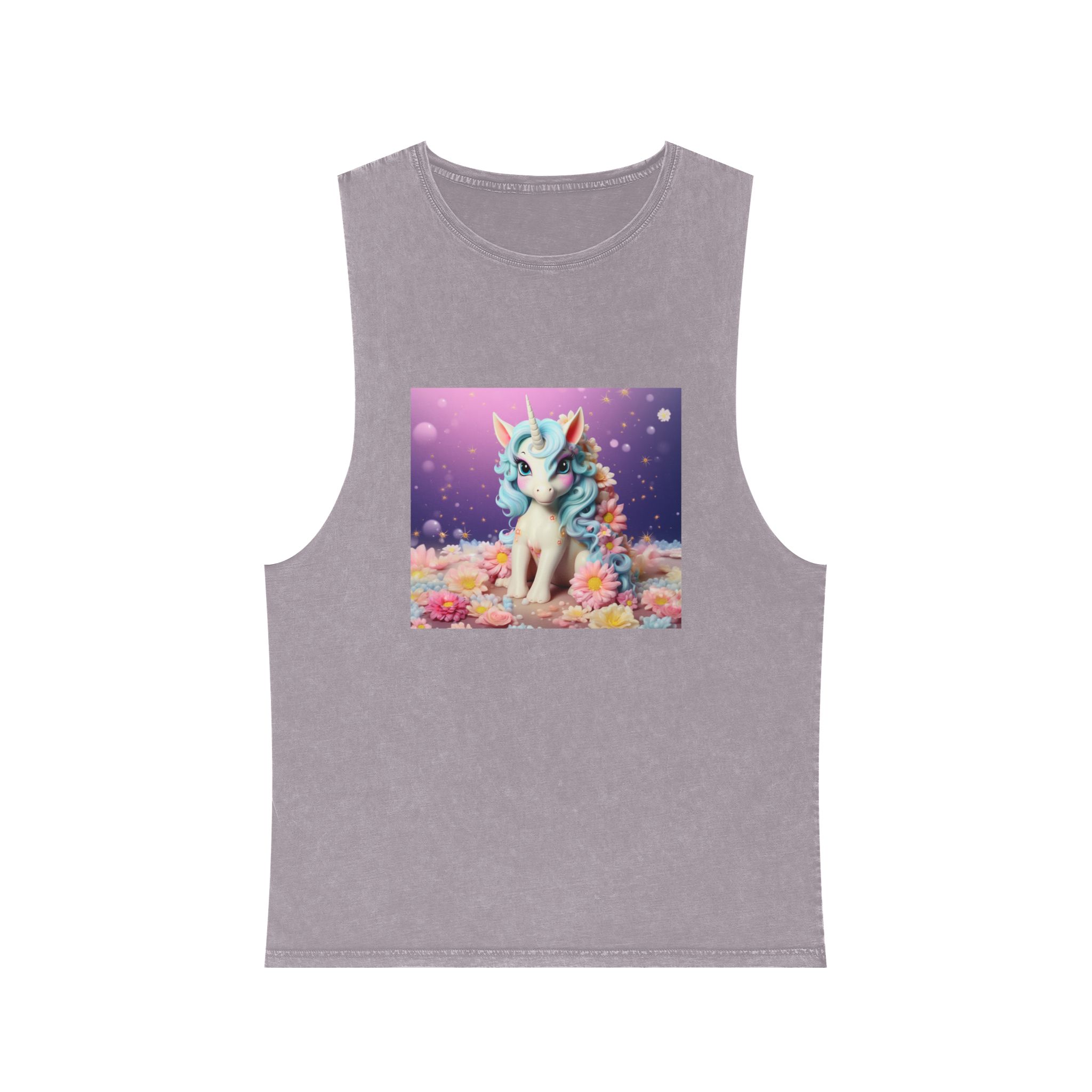There Is White Unicorn With Blue Hair Flowers Table Generative Ai Unisex Stonewash Tank Top - Image 17