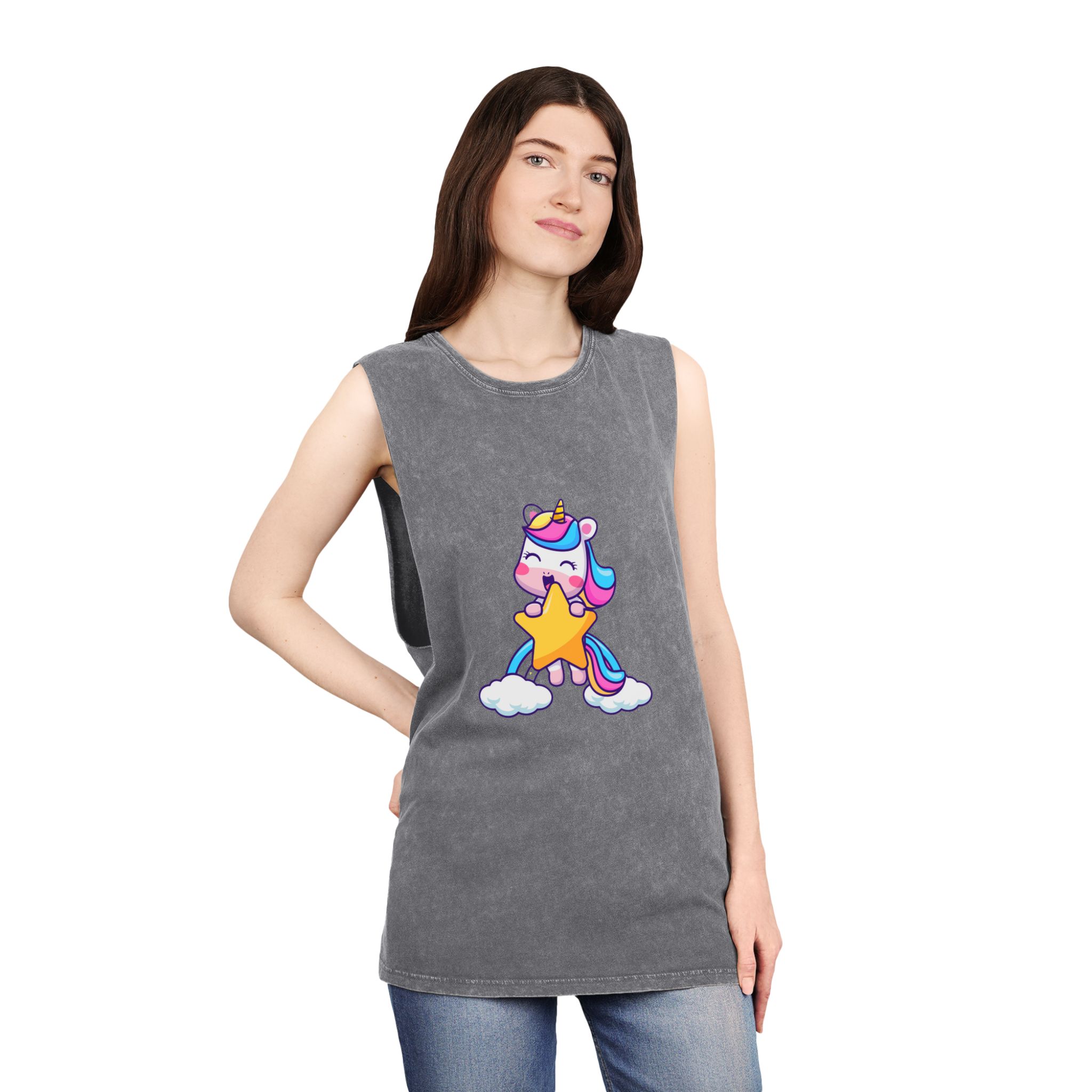 Cute Unicorn Double Star Unisex Stonewash Tank Top - Image 12