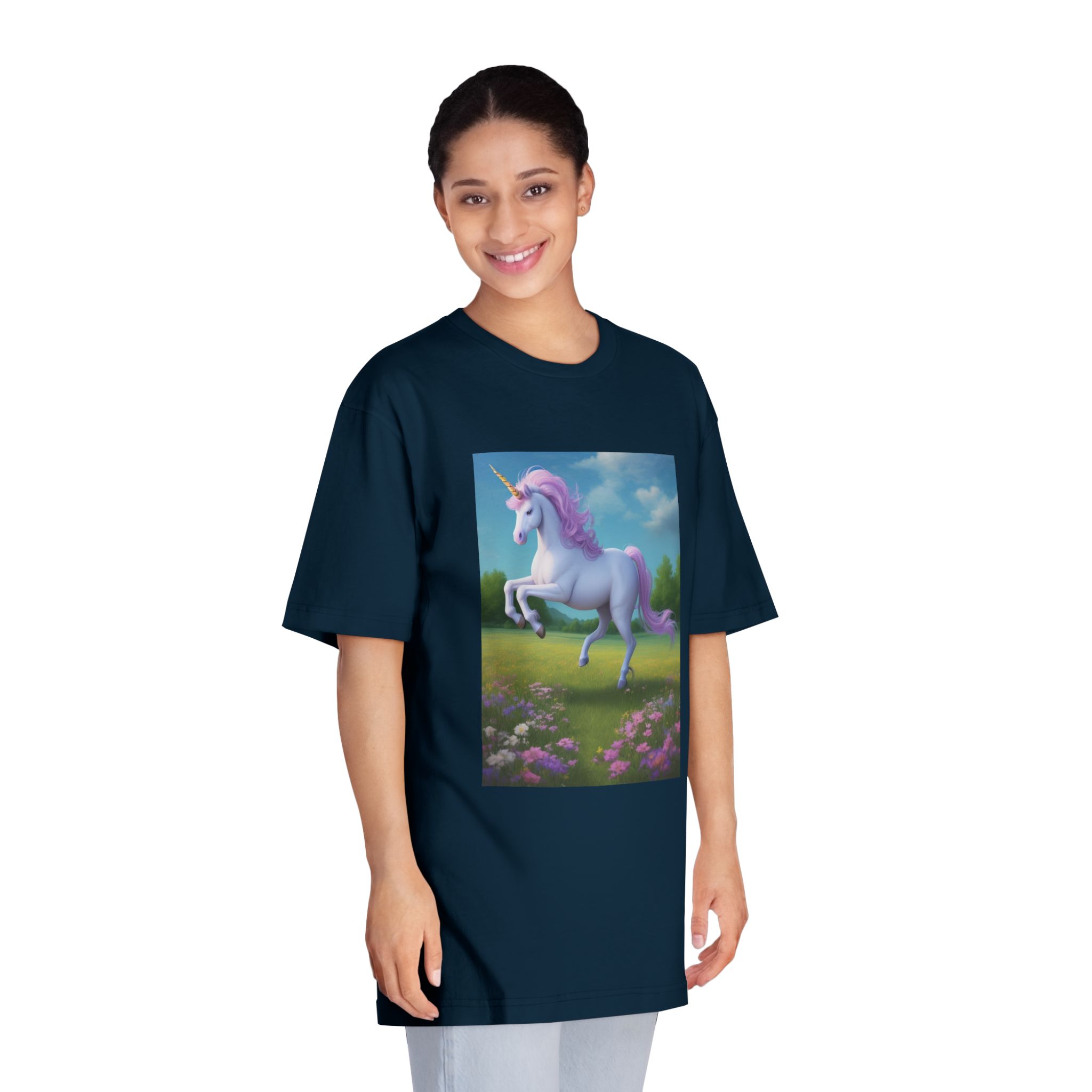 Beautiful Unicorn Running Magical Meadow Unicorn Background Images Whimsical Unicorn (3) Unisex Classic Crewneck T Shirt - Image 19
