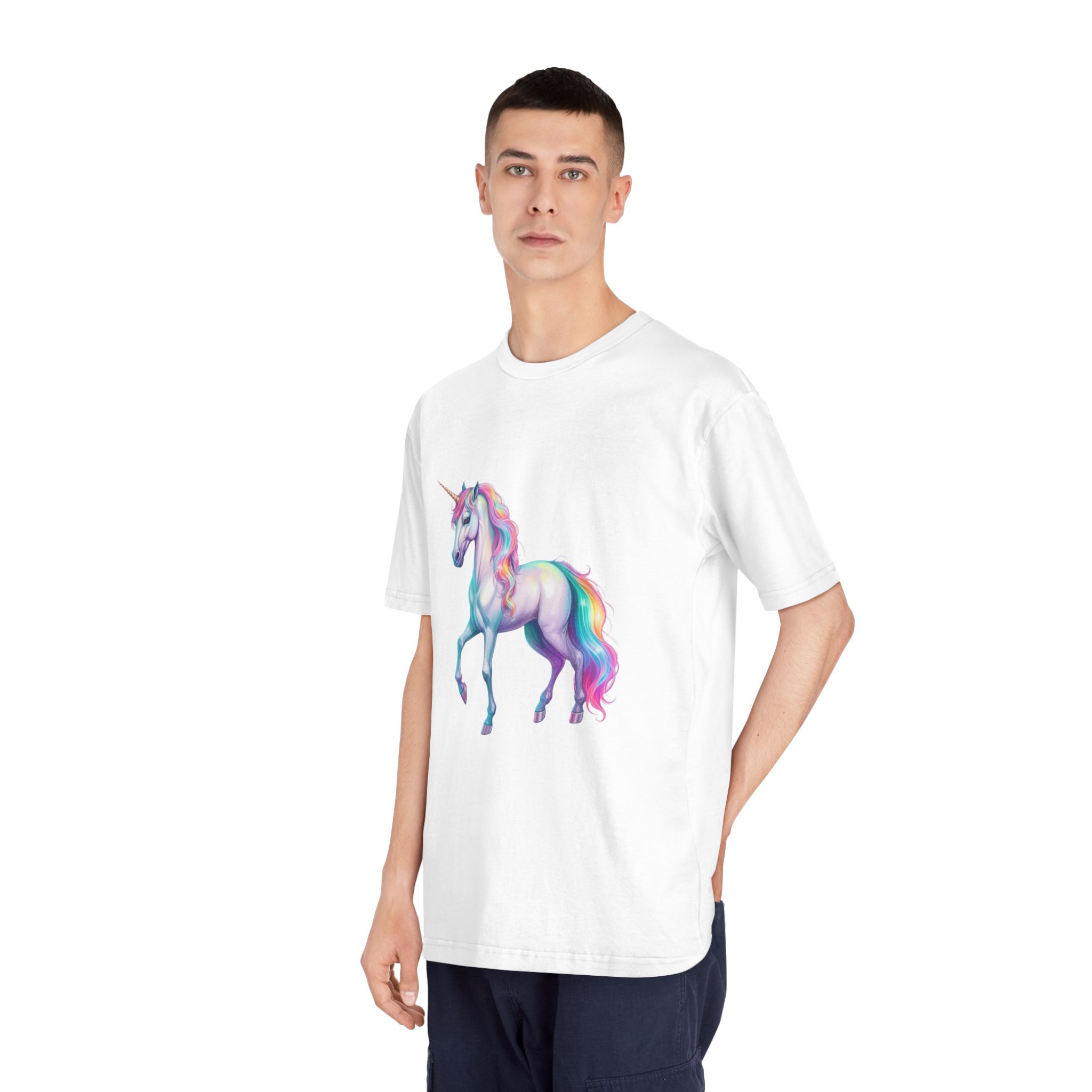 White Unicorn With Rainbow Mane Long Mane Generative Ai Fotor Bg Remover 20231203171019 Unisex Classic Crewneck T Shirt - Image 4