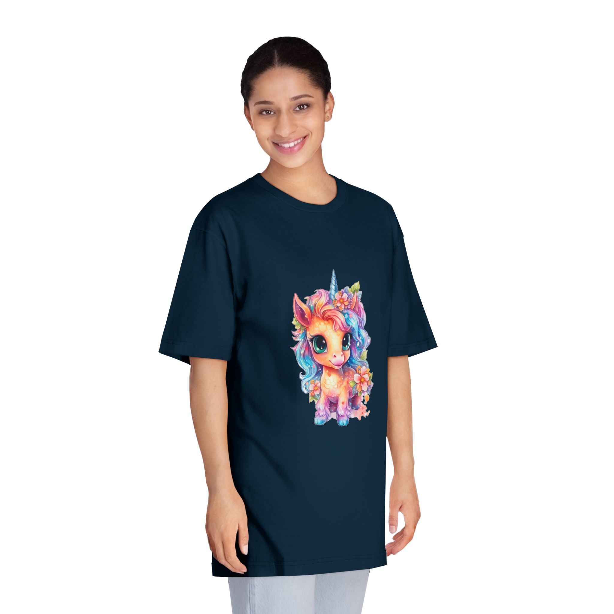 Cute Colorful Magic Unicorn With Flowers Watercolor Style (1) Unisex Classic Crewneck T Shirt - Image 19