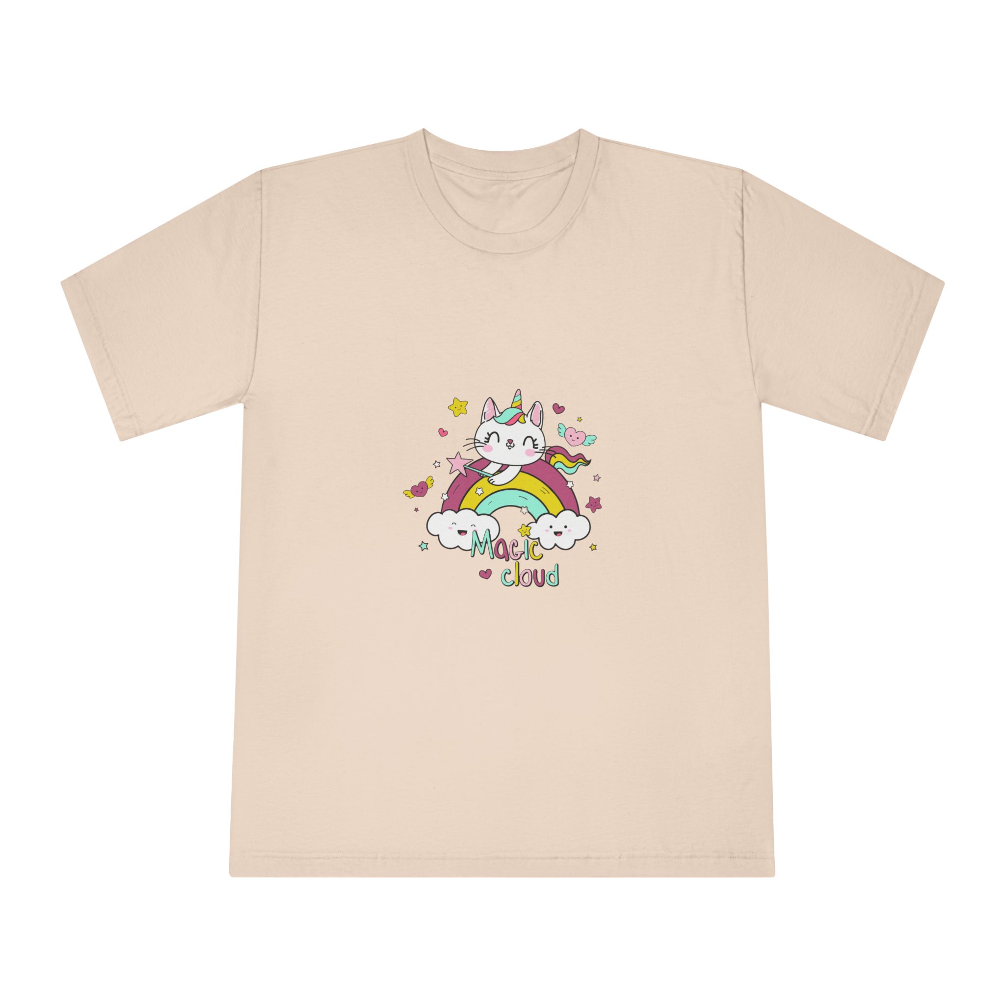 Unicorn Cat Rainbow With Magic Cloud Illustration Unisex Classic Crewneck T Shirt - Image 9