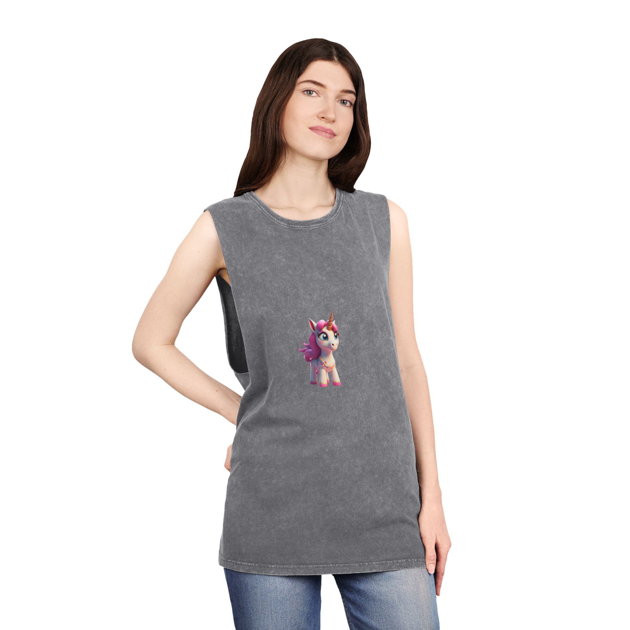 Colorful Cartoon Animated 3d Unicorn Children (8) Unisex Stonewash Tank Top - Image 12