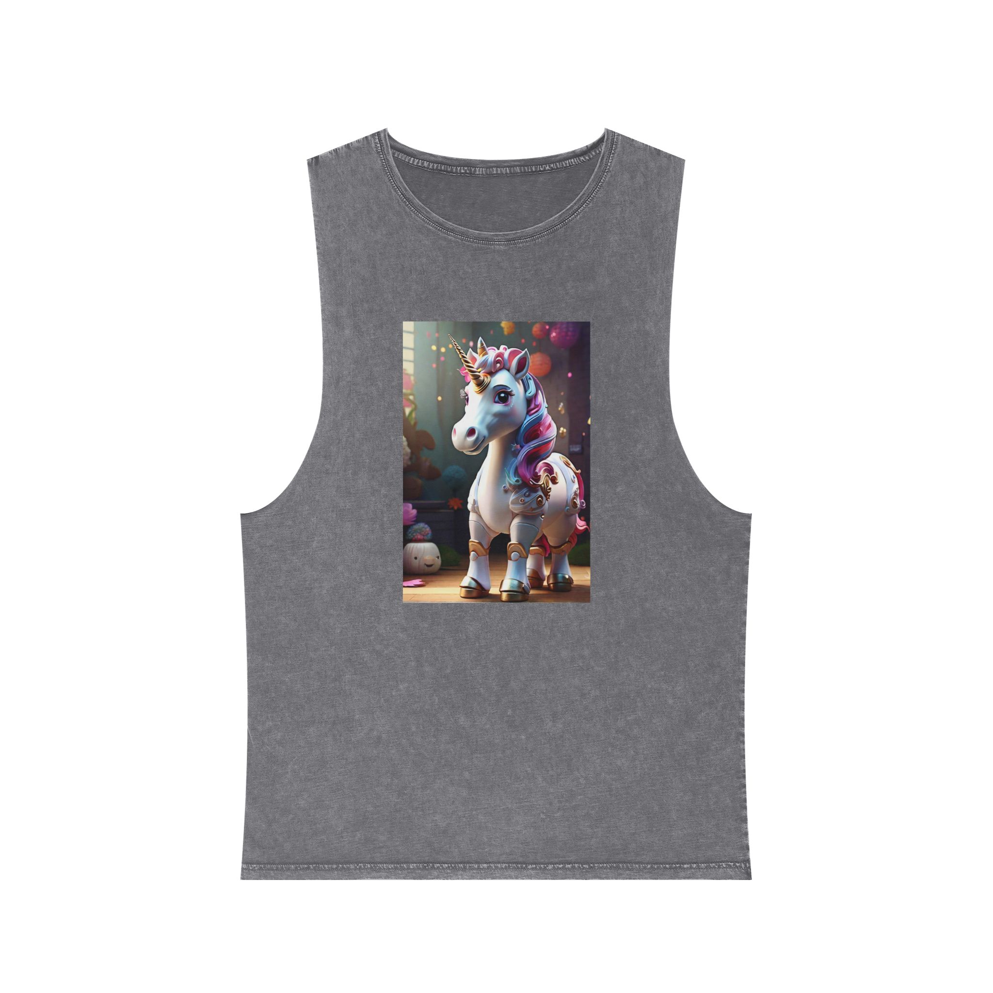 Animated Unicorn Children Generated By Ai (18) Unisex Stonewash Tank Top - Image 9