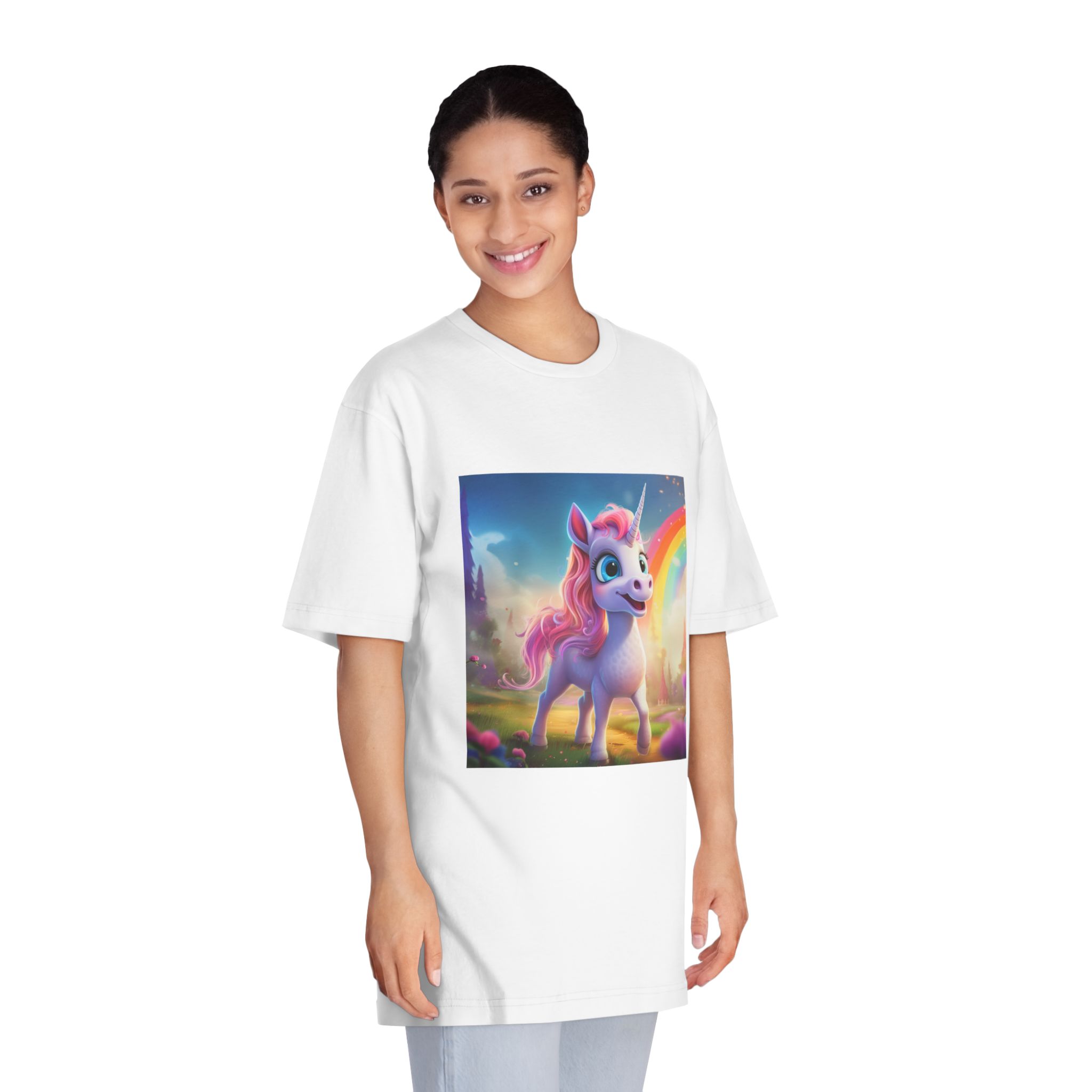 Unicorn With Pink Mane Blue Eyes Standing Field Generative Ai Unisex Classic Crewneck T Shirt - Image 3
