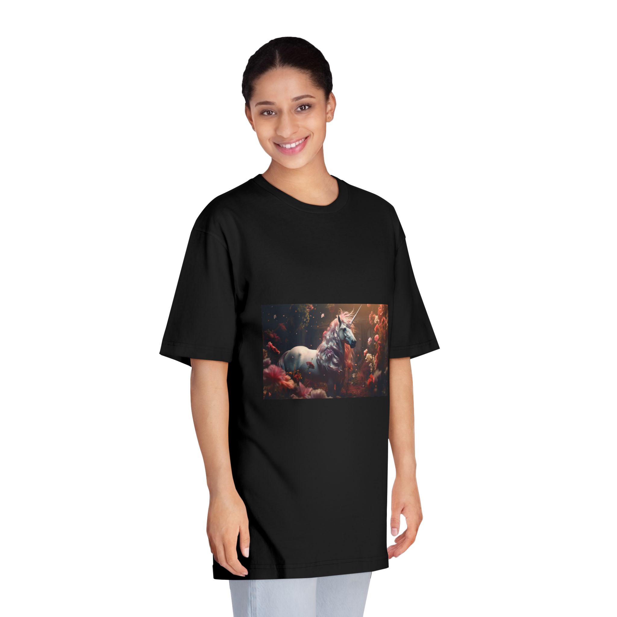 Unicorn With Long Mane Standing Field Flowers Generative Ai Unisex Classic Crewneck T Shirt - Image 7