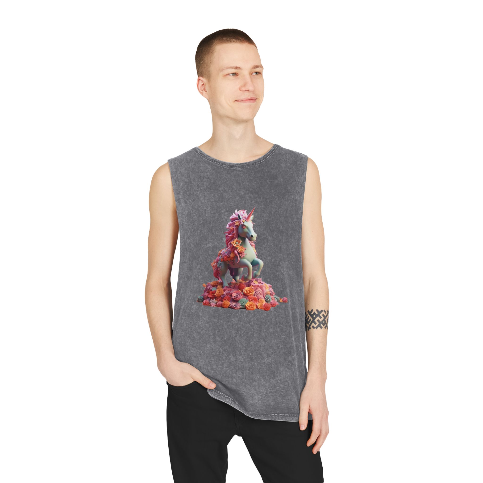 Colorful 3d Mythical Unicorn (3) Copy Unisex Stonewash Tank Top - Image 11