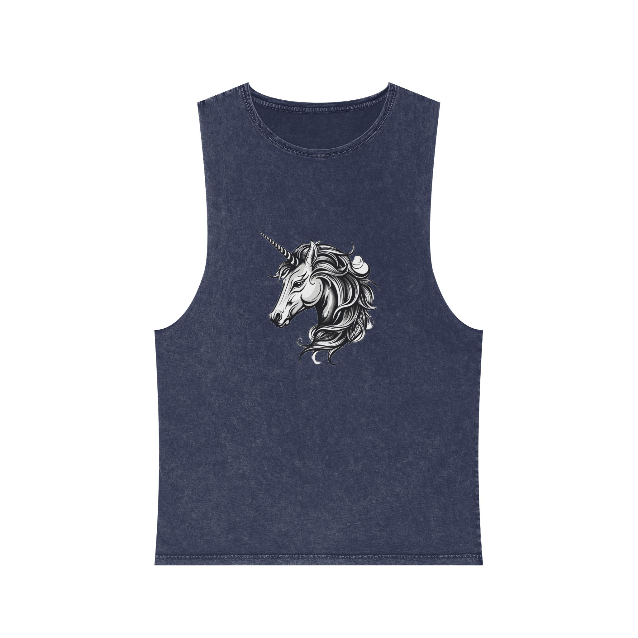 Unicorn Head Tshirt Tattoo Design Dark Art Illustration Isolated White (2) Unisex Stonewash Tank Top - Image 13