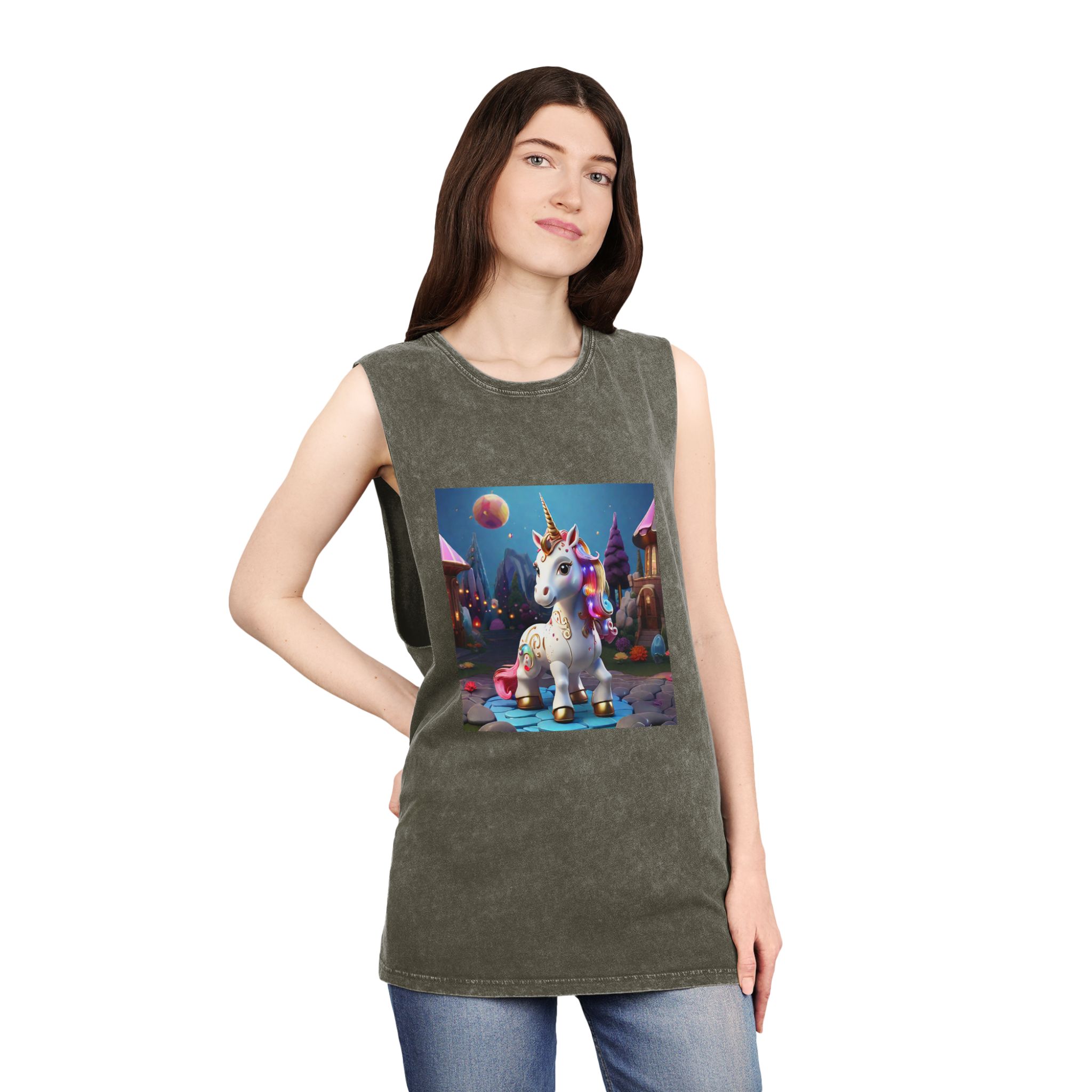 Animated Unicorn Children Generated By Ai (3) Unisex Stonewash Tank Top - Image 8