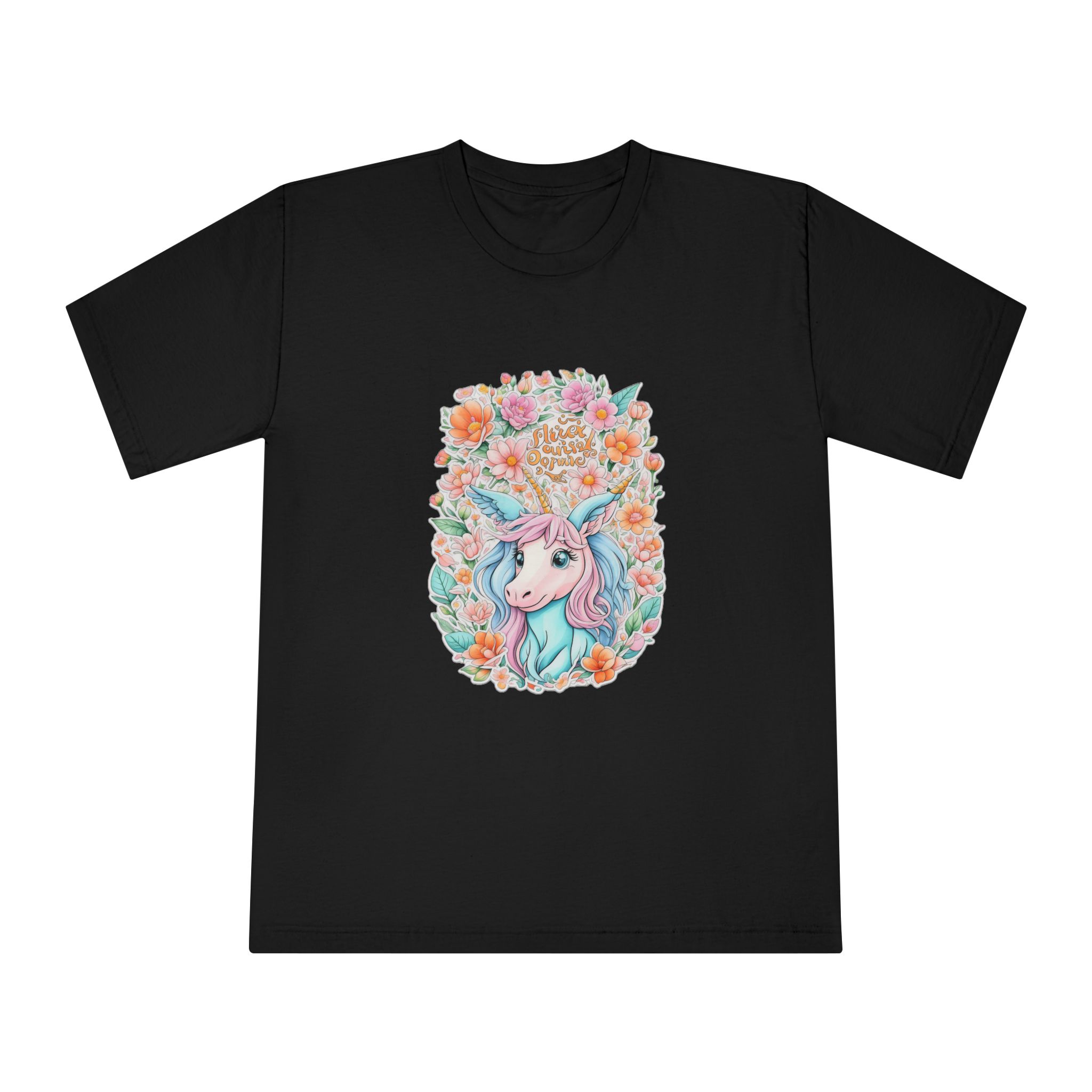 Beautiful Cute Unicorn With Colorful Fantasy Flowers (1) Unisex Classic Crewneck T Shirt - Image 5