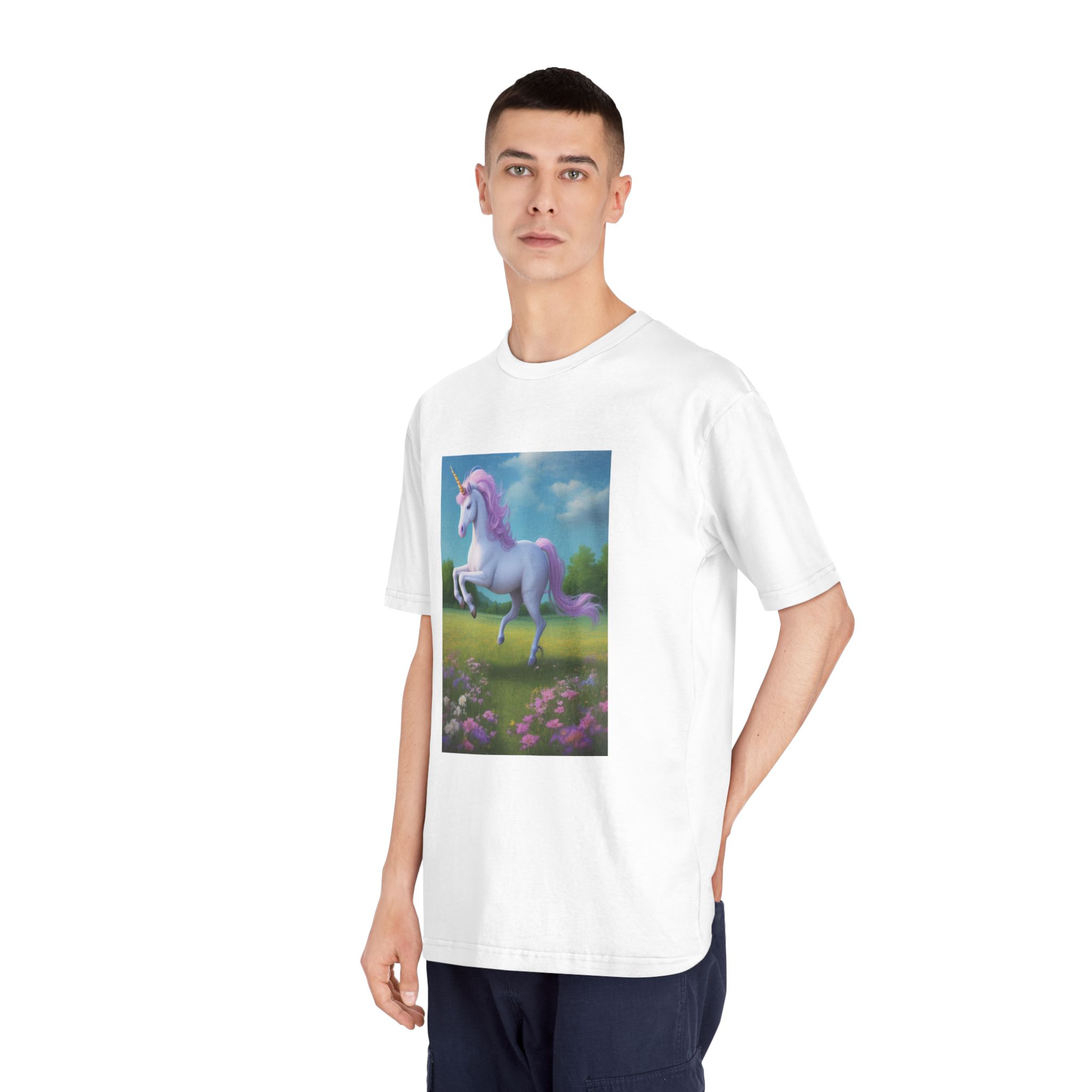 Beautiful Unicorn Running Magical Meadow Unicorn Background Images Whimsical Unicorn (3) Unisex Classic Crewneck T Shirt - Image 4