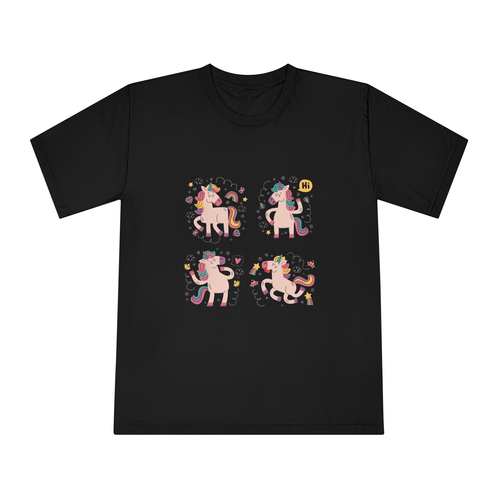 Doodle Hand Drawn Unicorn Stickers Unisex Classic Crewneck T Shirt - Image 5