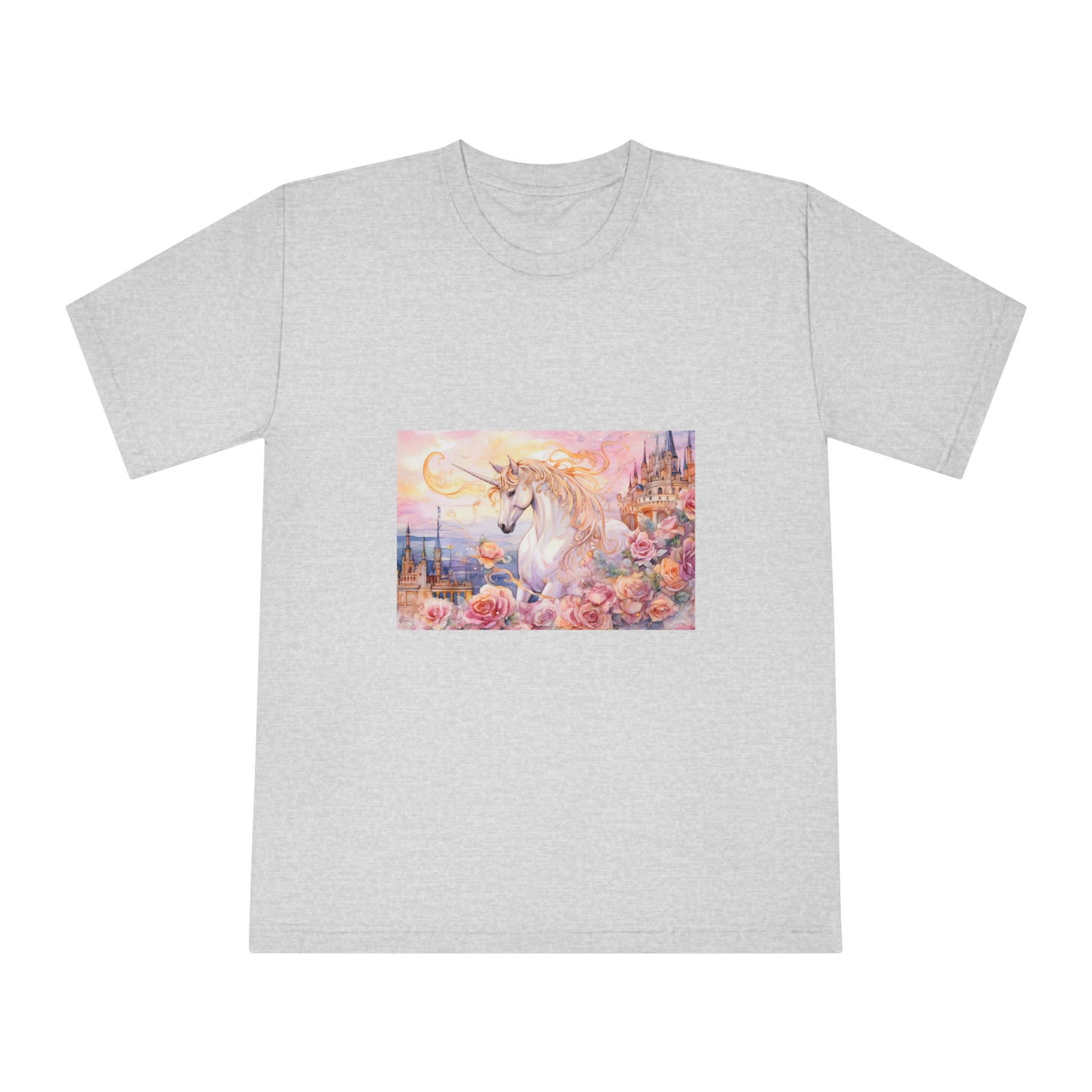 Painting Unicorn Castle With Roses Castle Background Generative Ai Unisex Classic Crewneck T Shirt - Image 13
