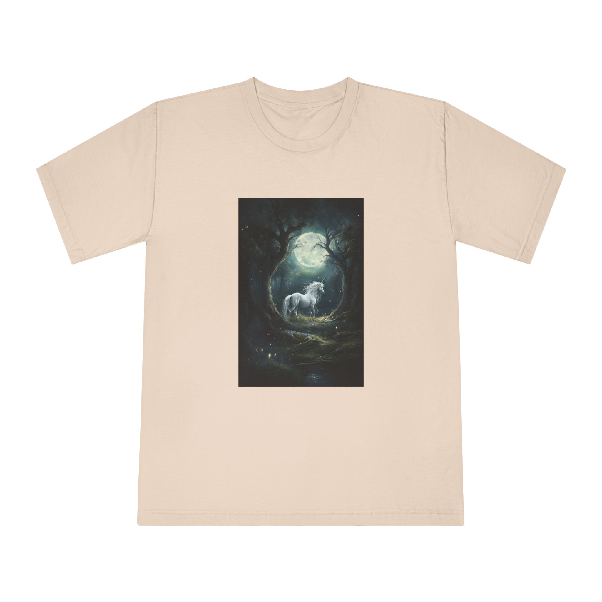 Unicorn Forest With Full Moon Background Unisex Classic Crewneck T Shirt - Image 9