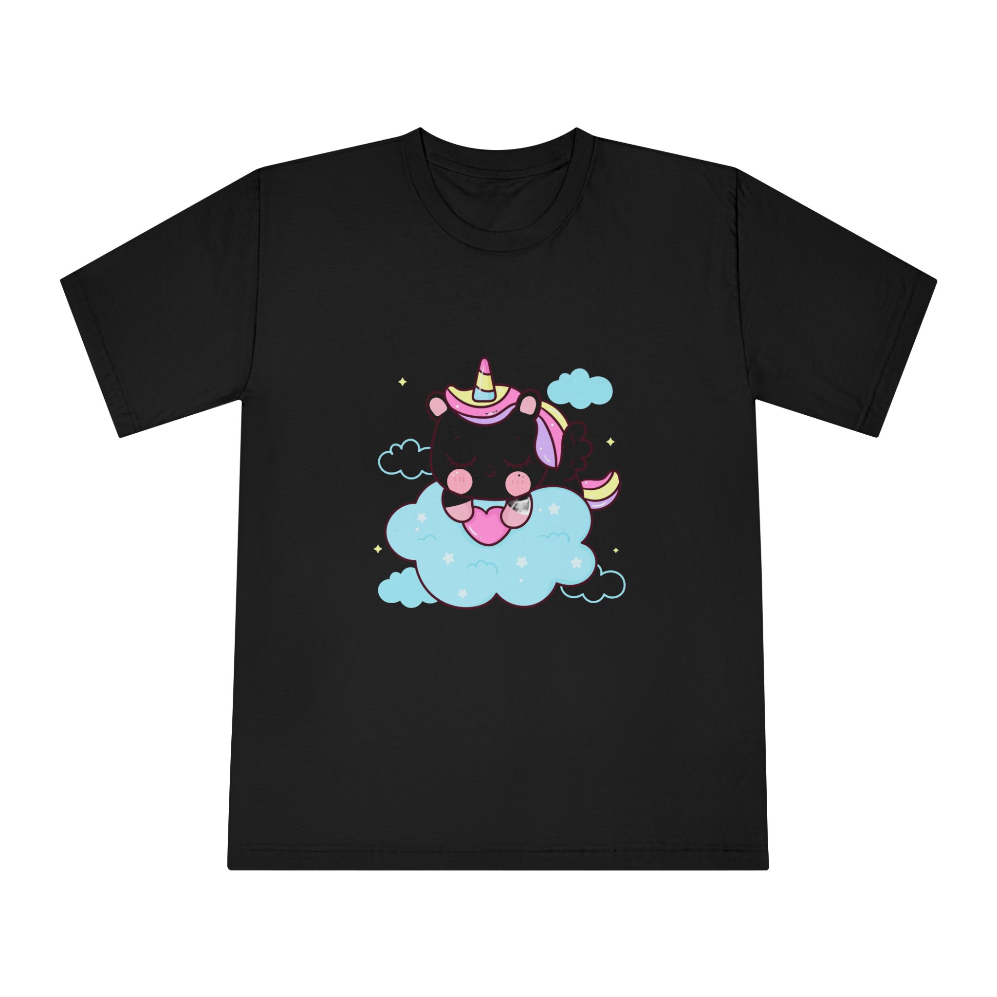 Cute Unicorn Pegasus Cartoon Sleep Holding Heart Cloud Kawaii Animal Unisex Classic Crewneck T Shirt - Image 5