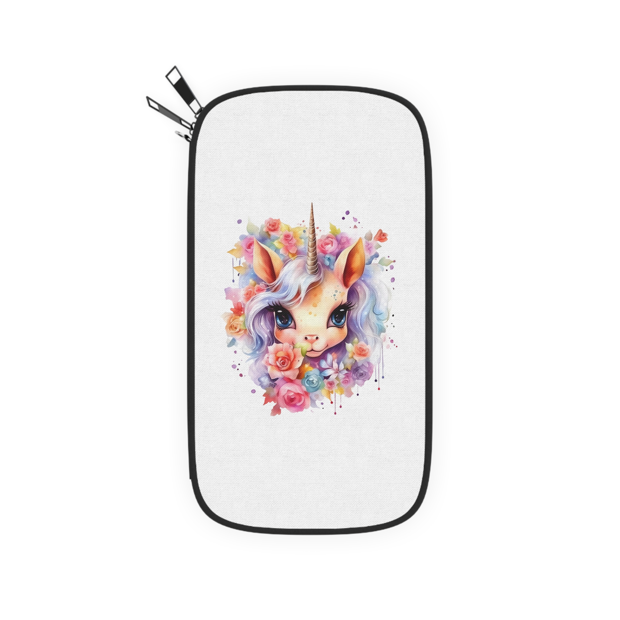 Cute Colorful Magic Unicorn With Flowers Watercolor Style (7) Passport Wallet - Image 2