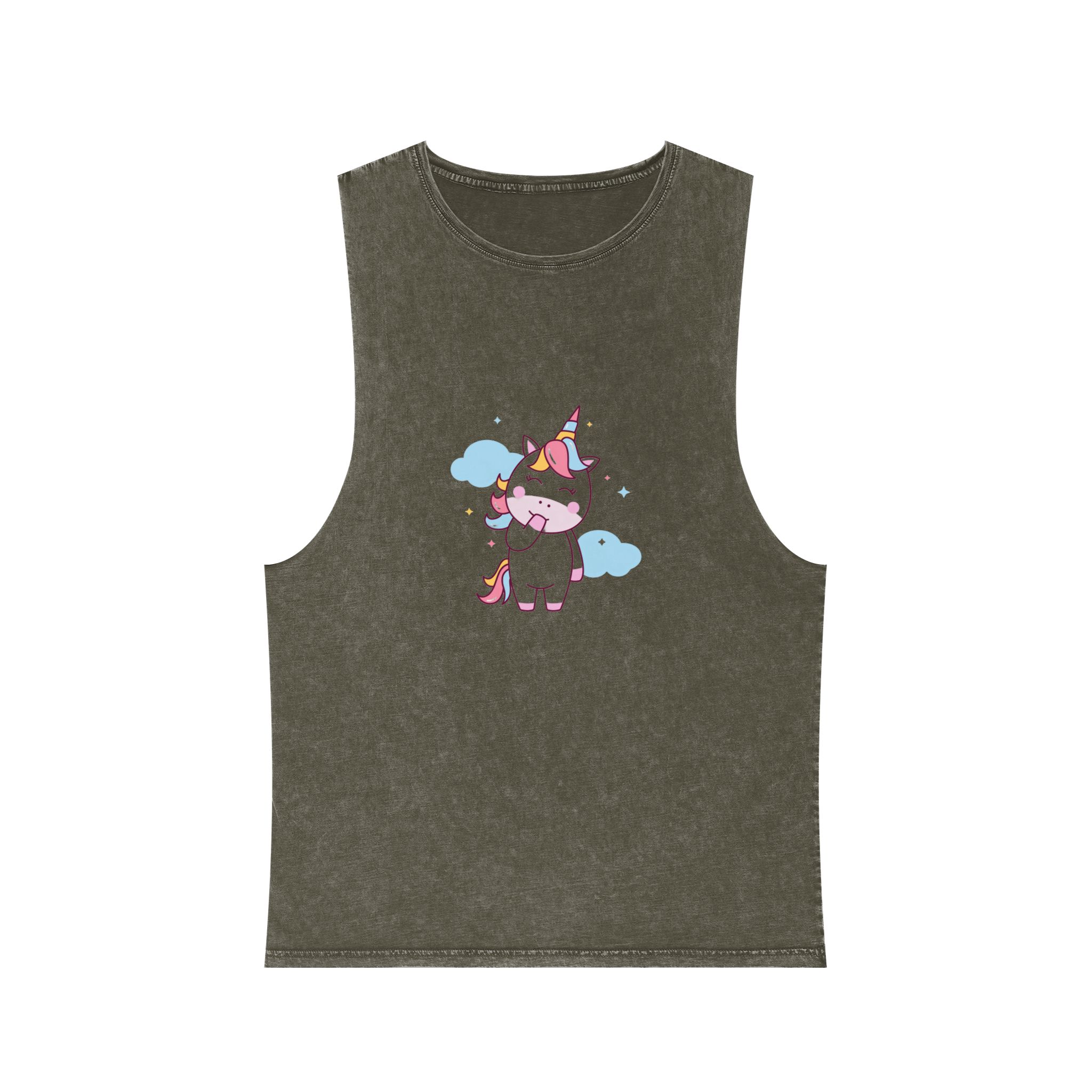 Cute Unicorn Illustration Unisex Stonewash Tank Top - Image 5